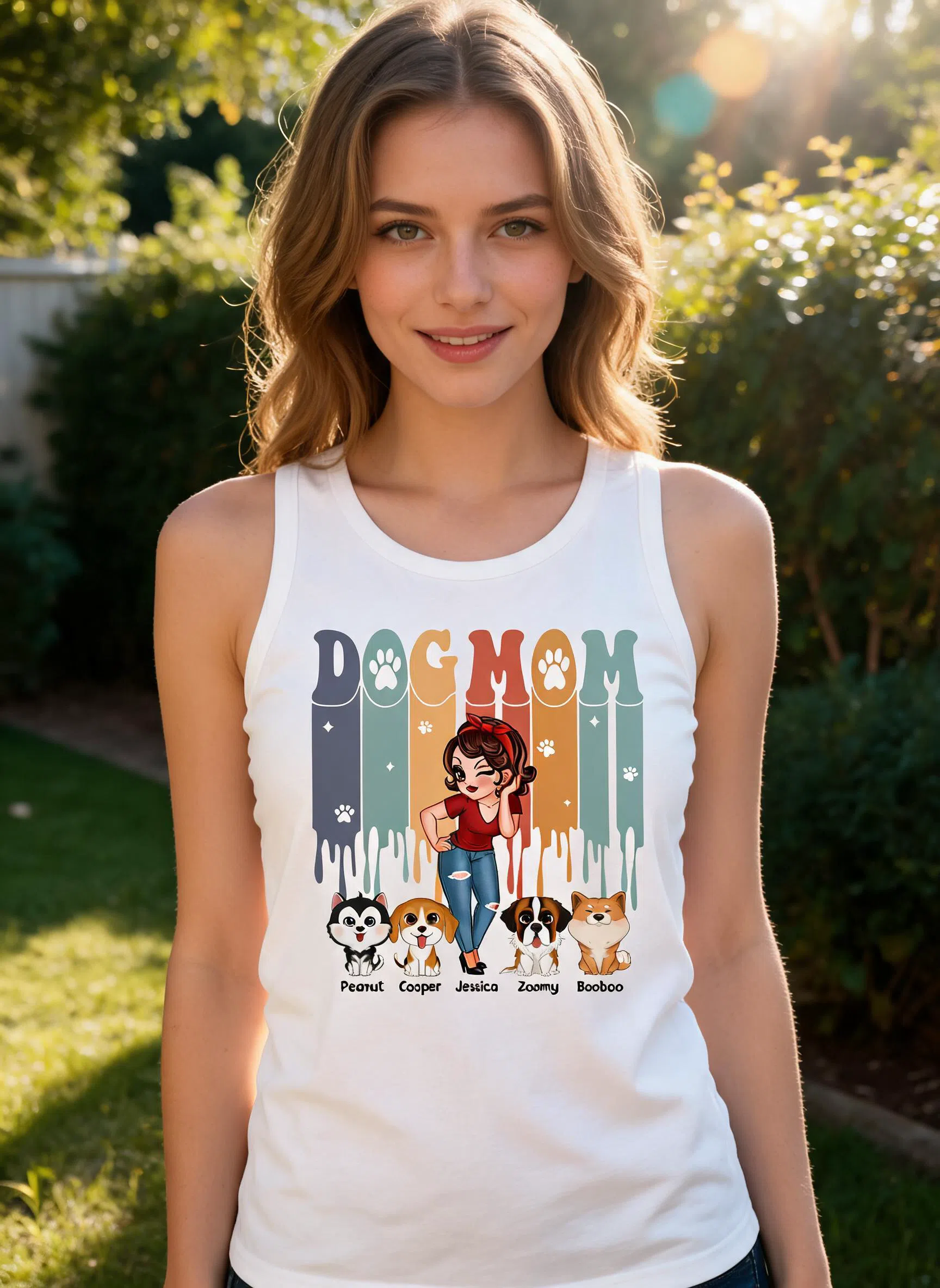 Dog Mom Retro Vintage Melting Personalized Tank Top β White