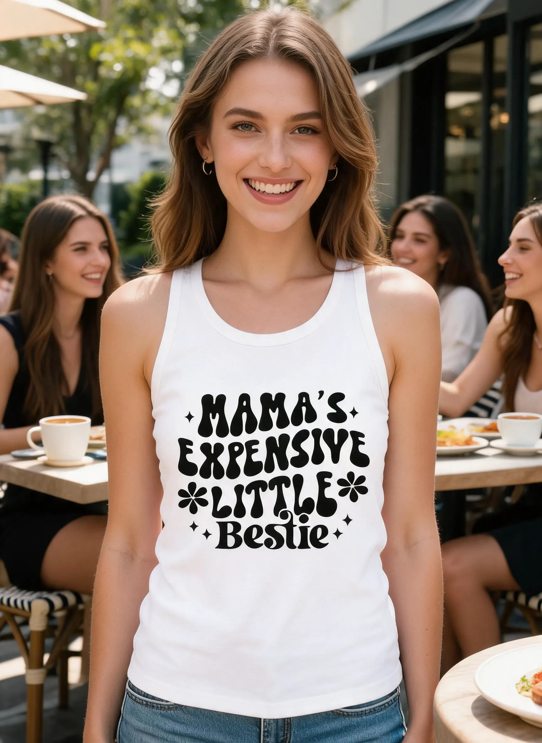 Mama's Expensive Little Bestie Funny Tank Top For Kid — White