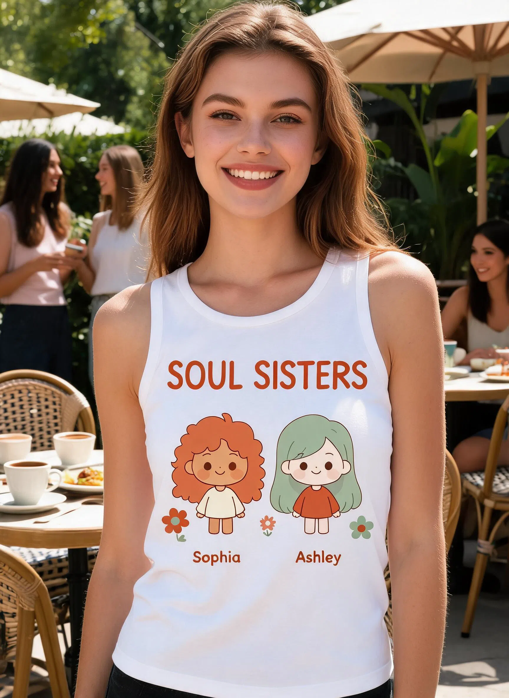 Soul Sisters Personalized Boho Tank Top - Custom Photo & Names Gift for Best Friends — White