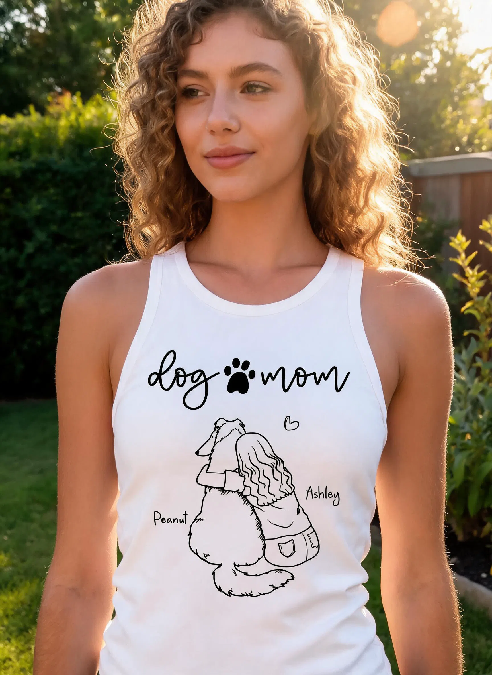 Dog Mom Outline Personalized Tank Top — White