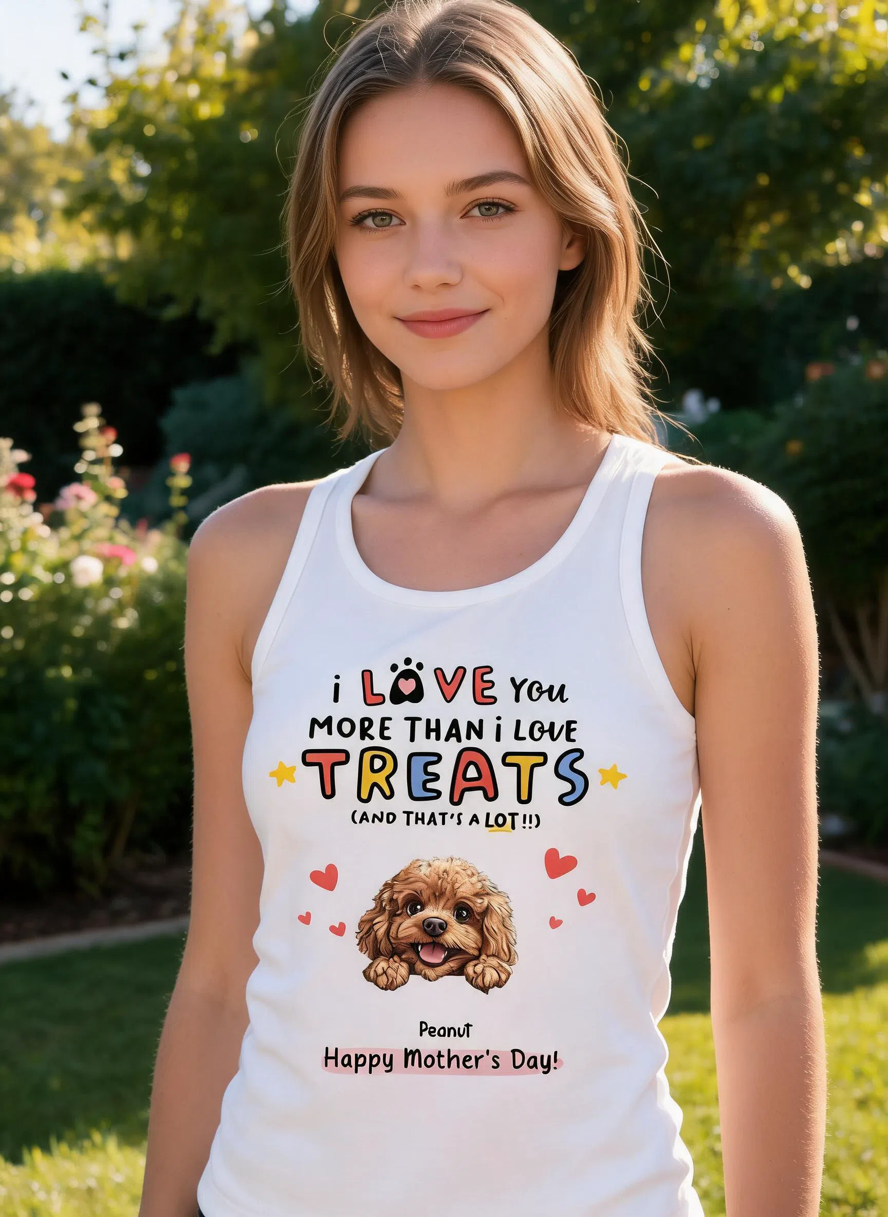 I Love You More Than I Love Treats Cartoon Peeking Dog Personalized Tank Top, Gift for Dog Moms β White
