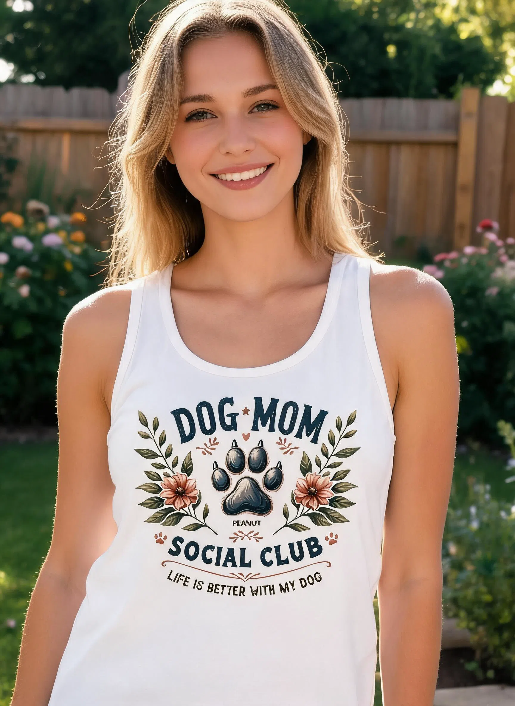 Dog Mom Social Club Personalized Tank Top, Trendy Gift for Dog Moms β White