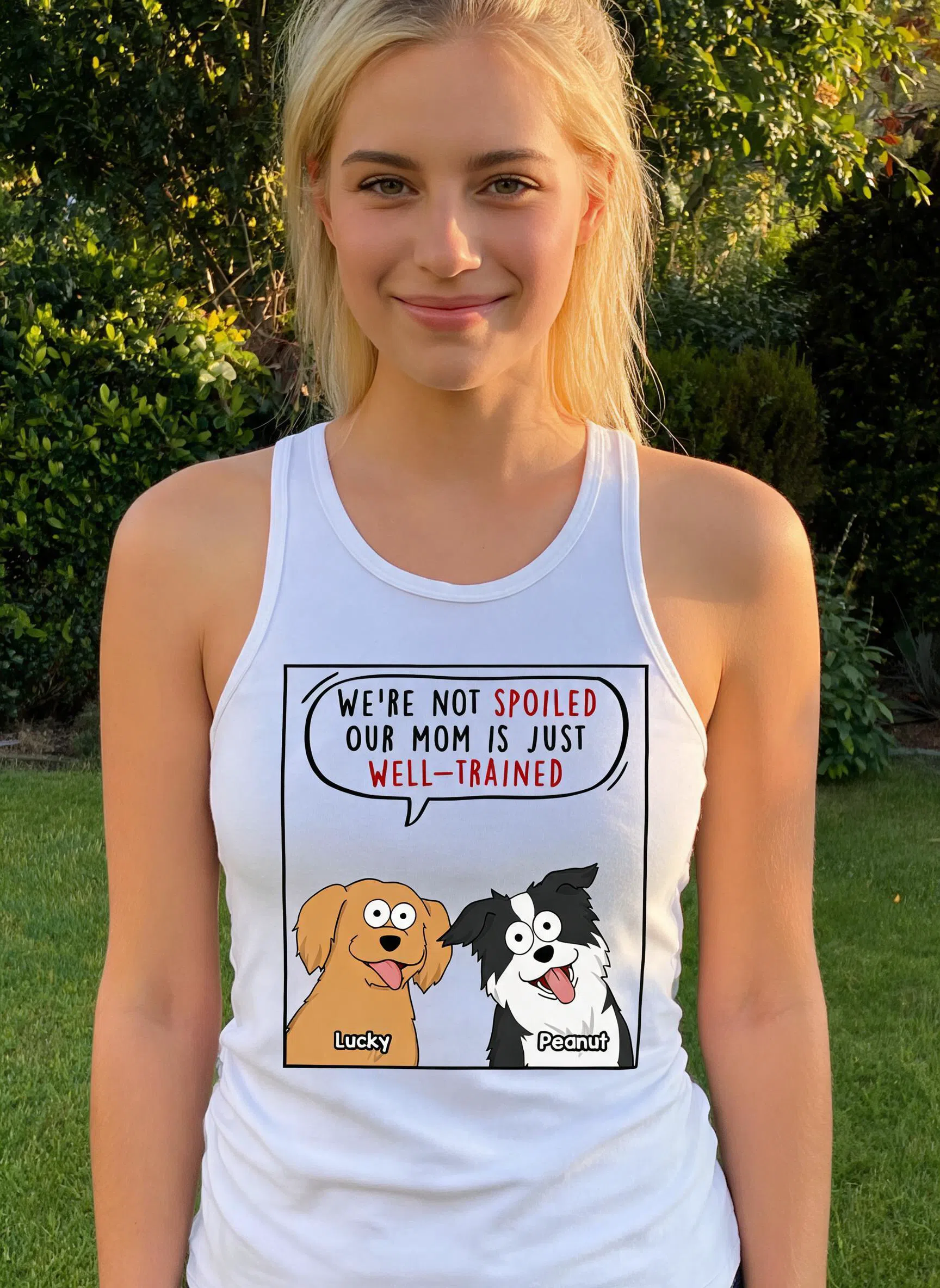 My Mom Dad Is Well Trained Funny Cartoon Dog Gift For Dog Lover Personalized Tank Top — White