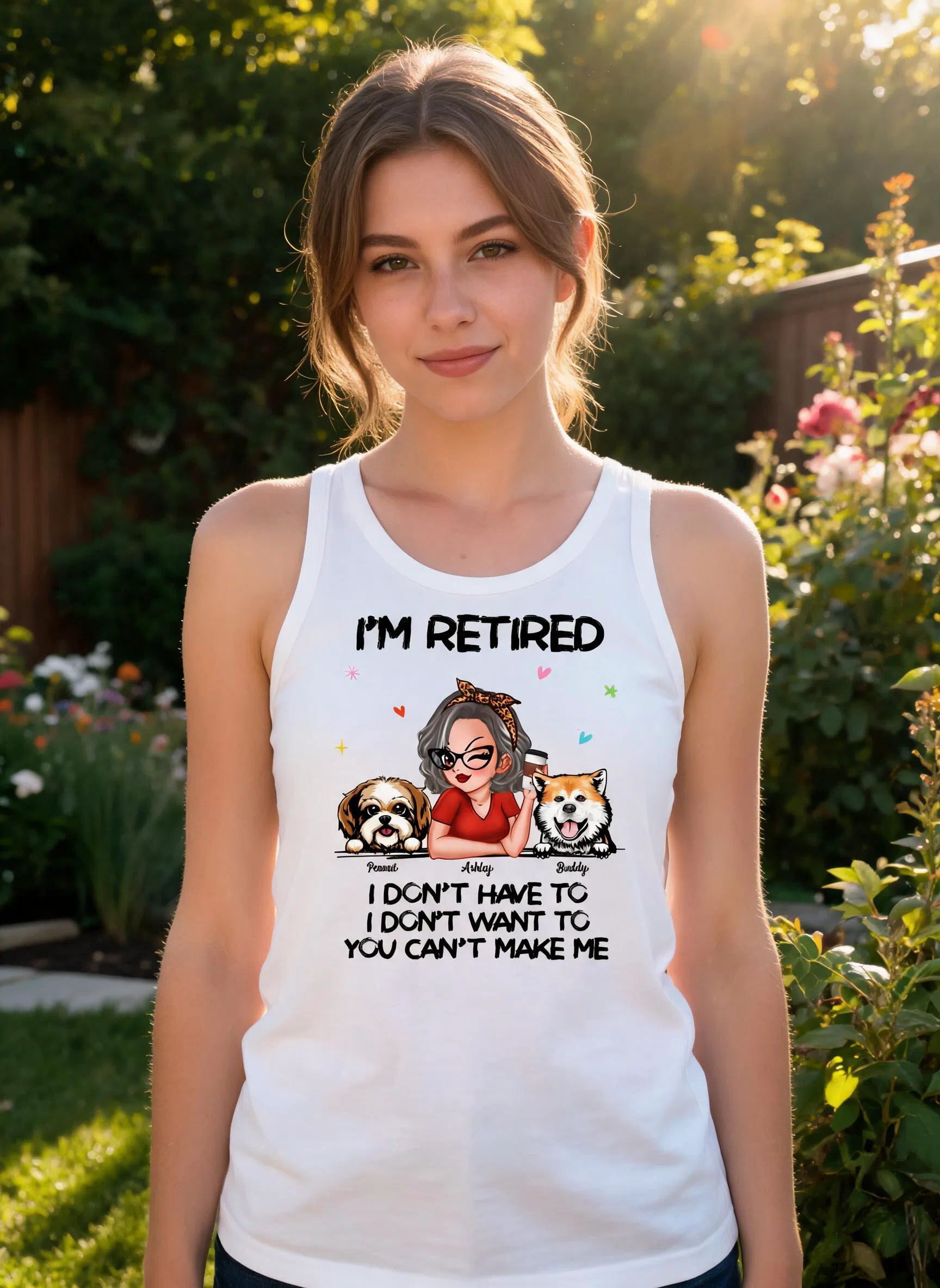 I'm Retired You Can't Make Me Retirement Gift For Dog Mom Personalized Tank Top — White