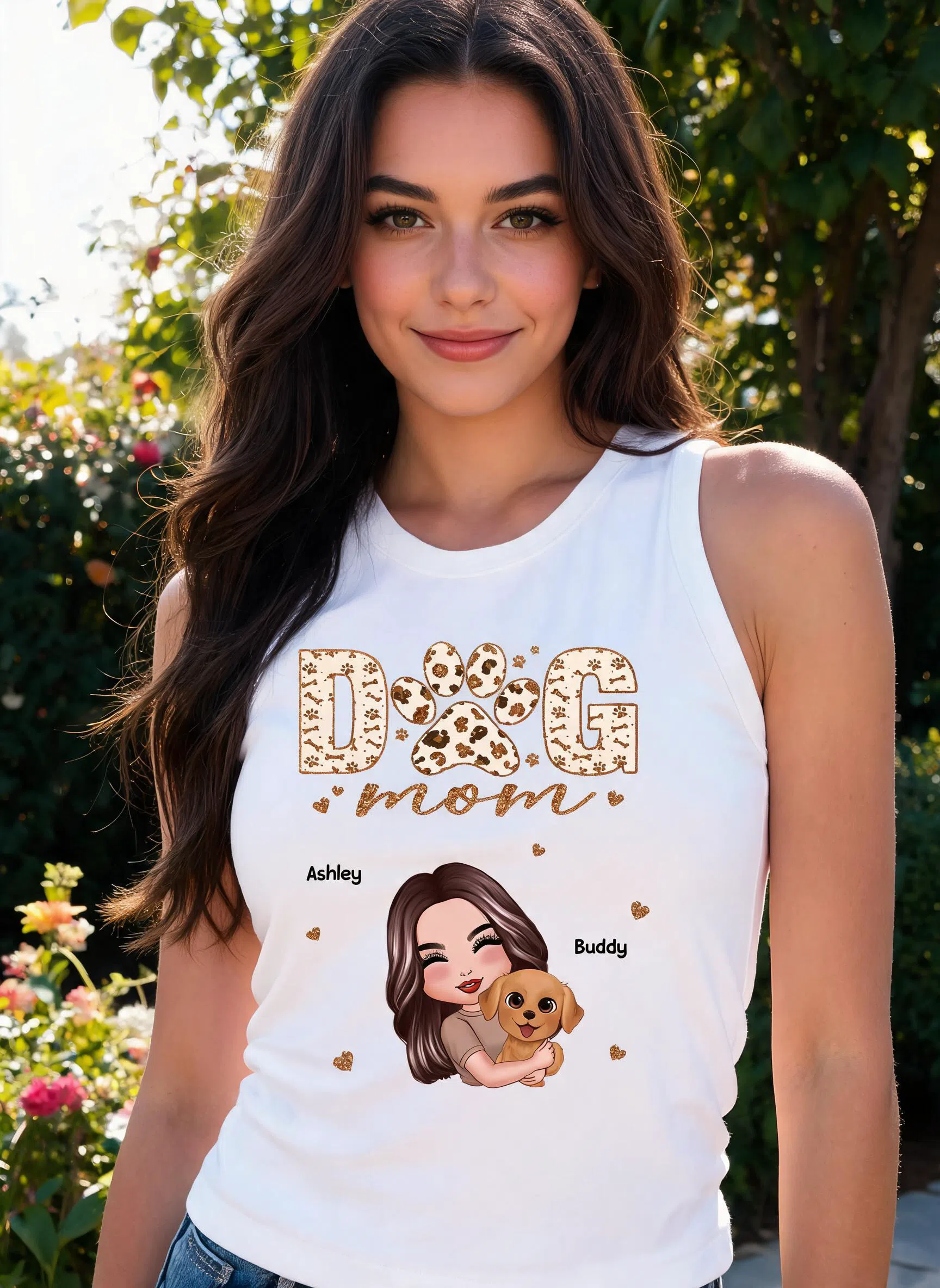 Woman Hugging Dog Mother's Day Gift For Dog Mom Personalized Tank Top — White