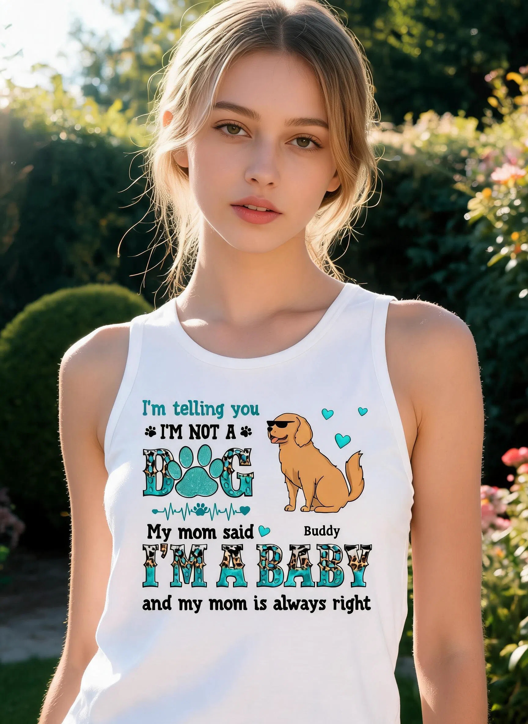 Meine Mama/Papa ist gut trainiert Lustiger Cartoon-Hund Geschenk für Hundeliebhaber Personalisiertes Tank Top — Weiß