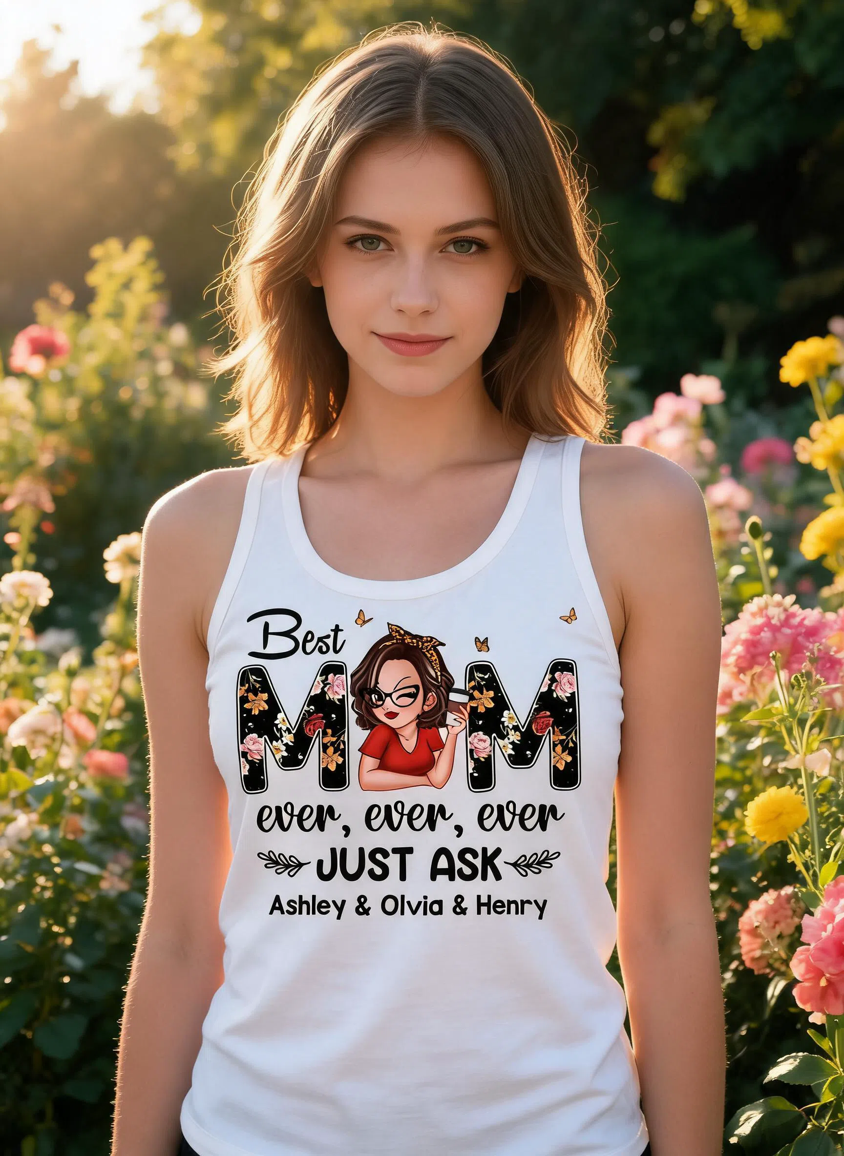 Best Mom Ever Custom Birth Month Flowers Personalized Tank Top β White