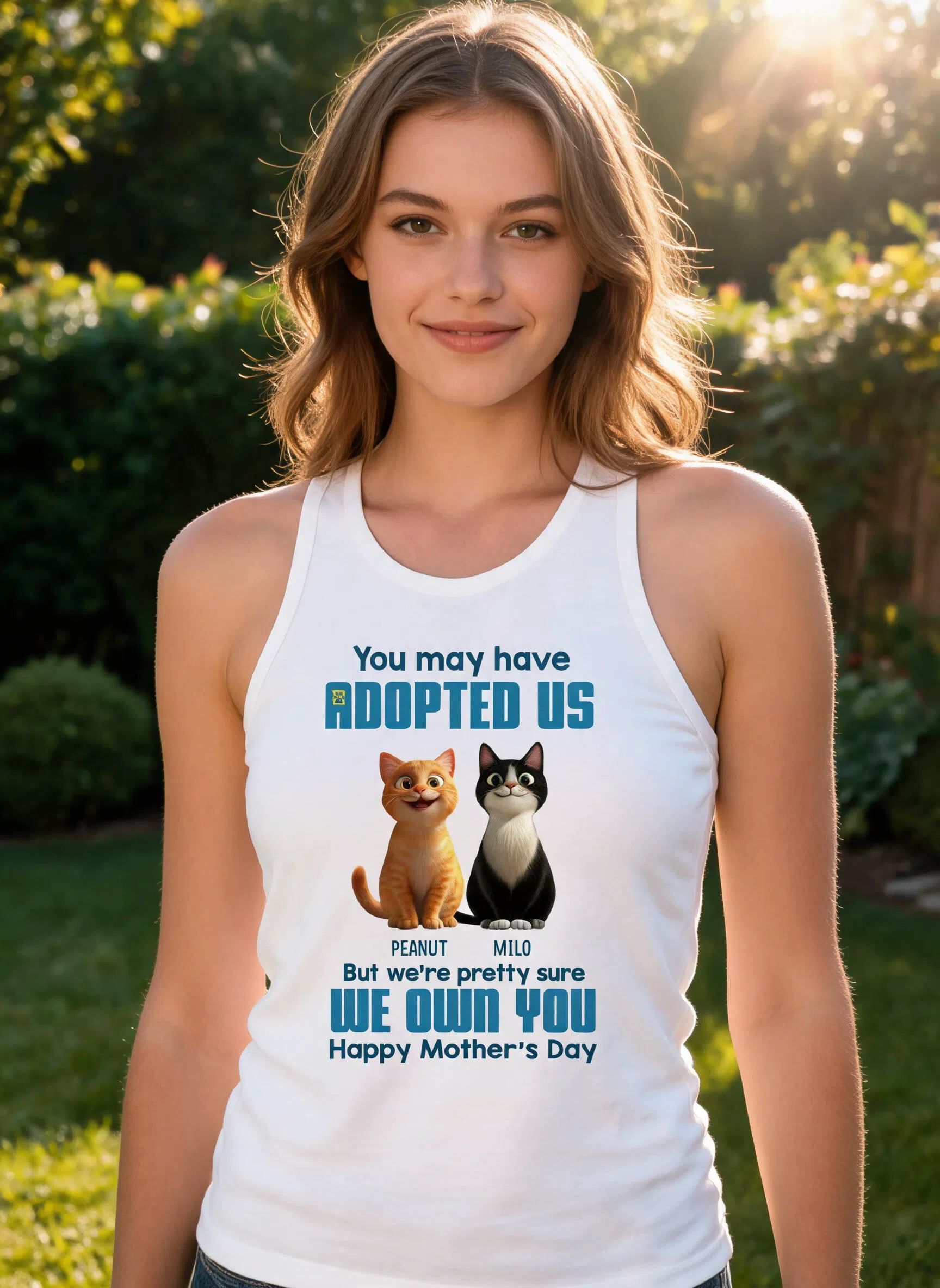Pretty Sure We Own You Cat Mom Personalized Tank Top, Funny Gift for Cat Moms — White