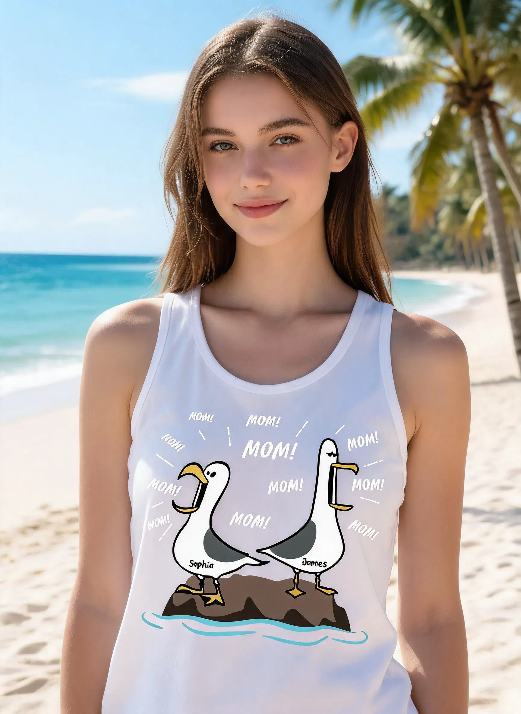 Seagull Mom Mom Mom Custom Name - Personalized Tank Top - Funny Mother's Day Gift For Mom — White