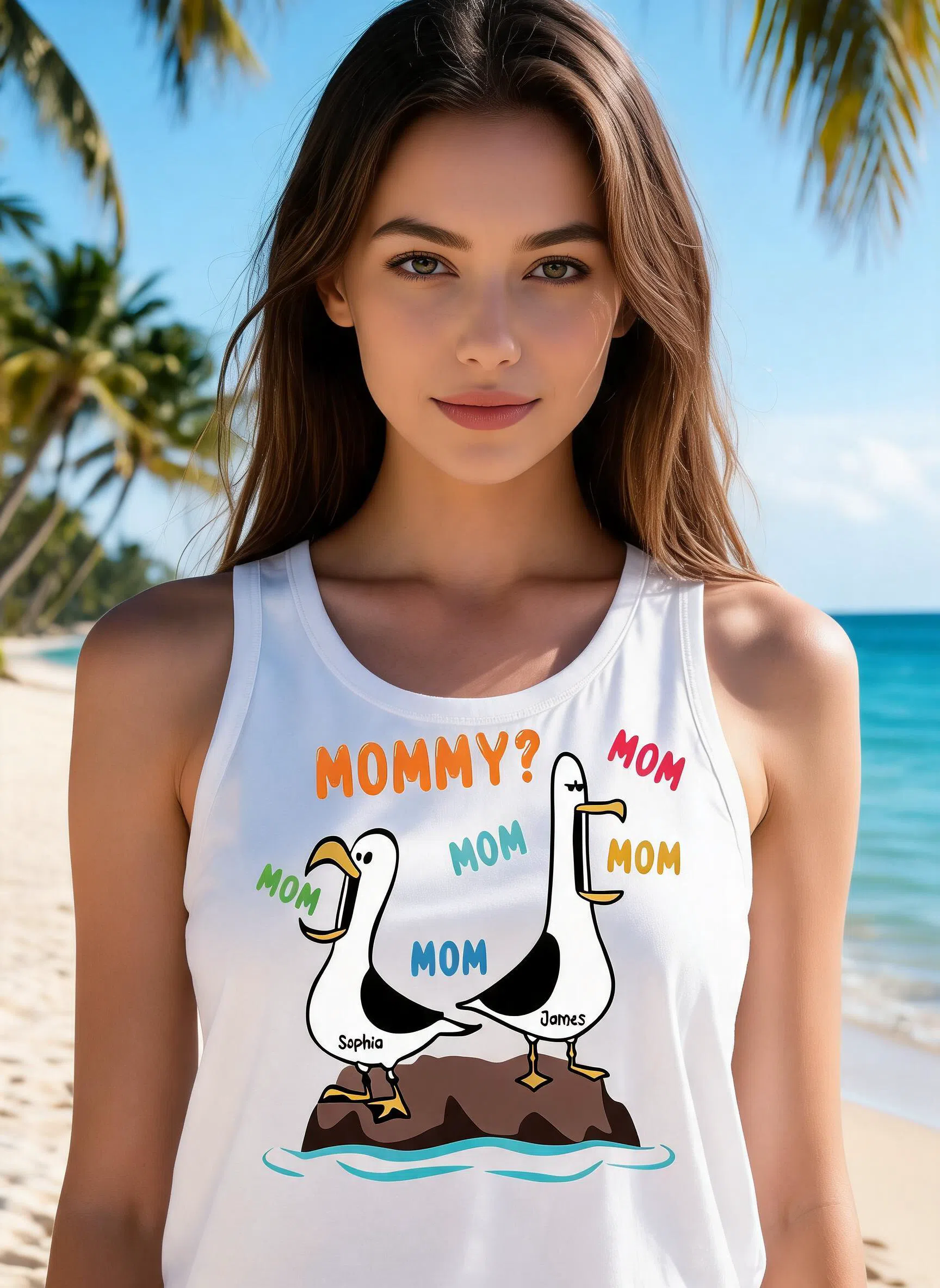 Seagull Mom Mom Mom Colorful - Personalized Tank Top - Funny Mother's Day Gift For Mom — White