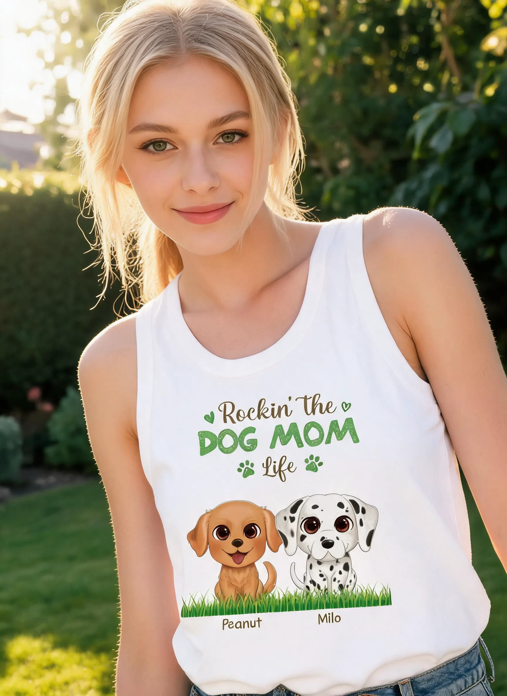 Watercolor Cute Dogs Rockin' The Dog Mom Life Personalized Tank Top — White