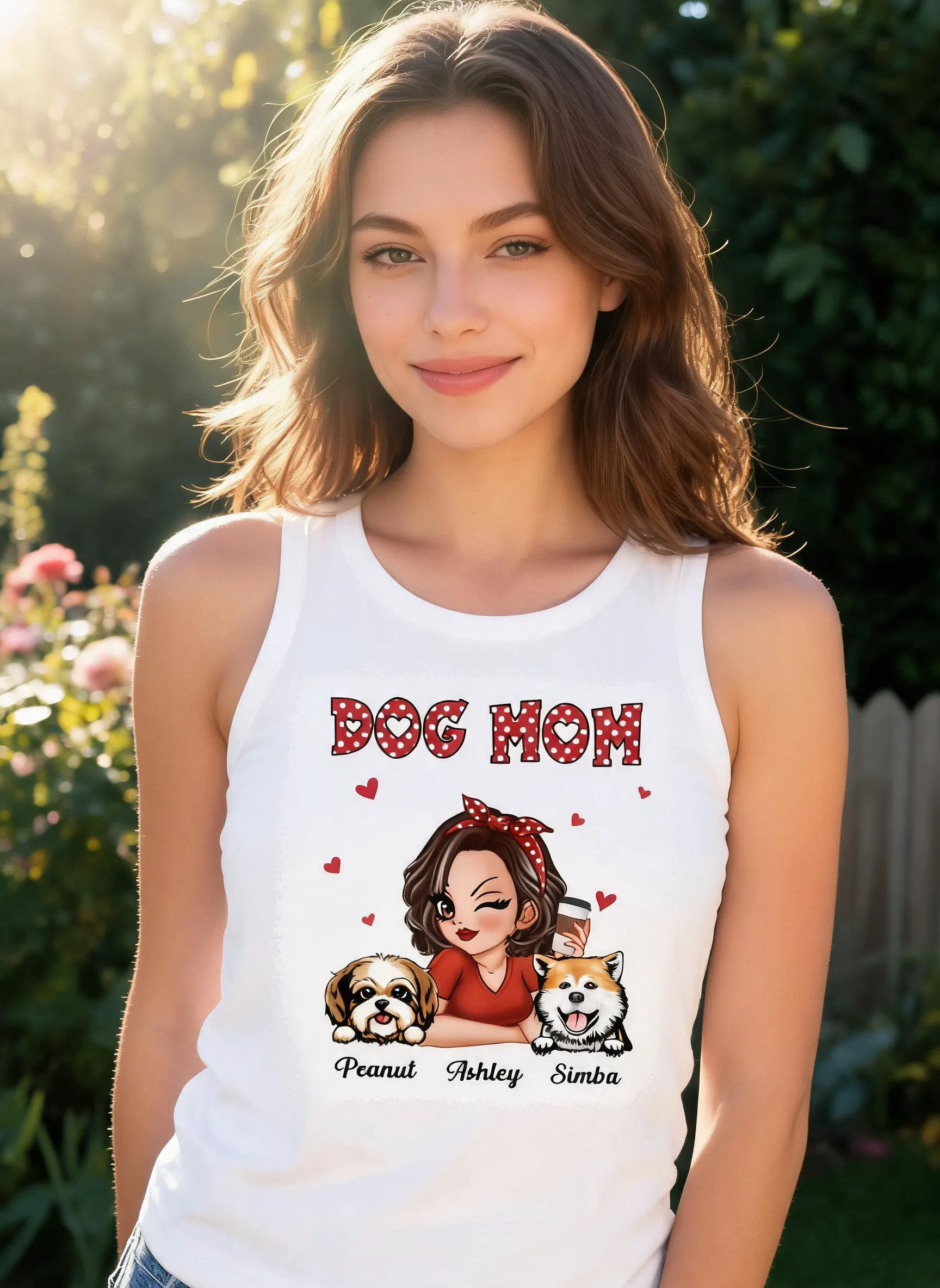 Polka Dot Dog Mom Personalized 3D Tank Top — White