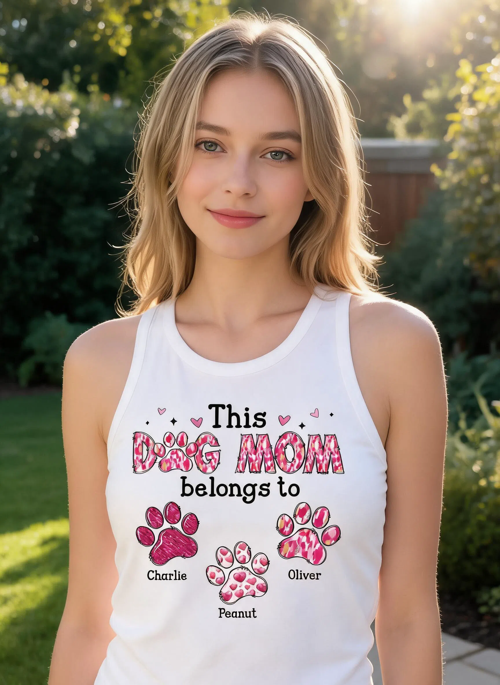Top sin mangas personalizado Lindos perros en acuarela Rockin' The Dog Mom Life — Blanco