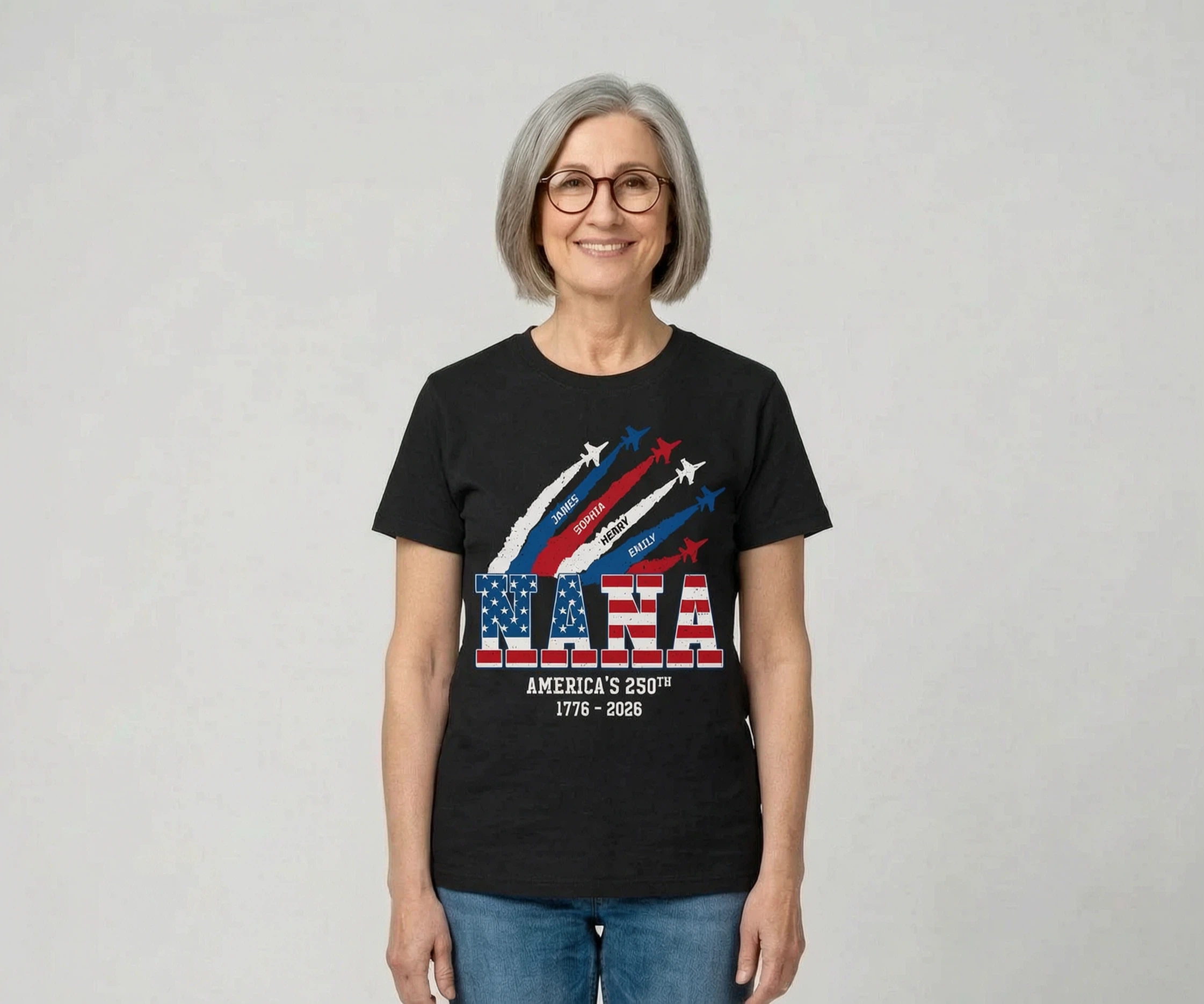 Proud Mom Grandma Nation Flag American 250th Anniversary - Personalized Shirt - Gift For Mom, Grandma — Black