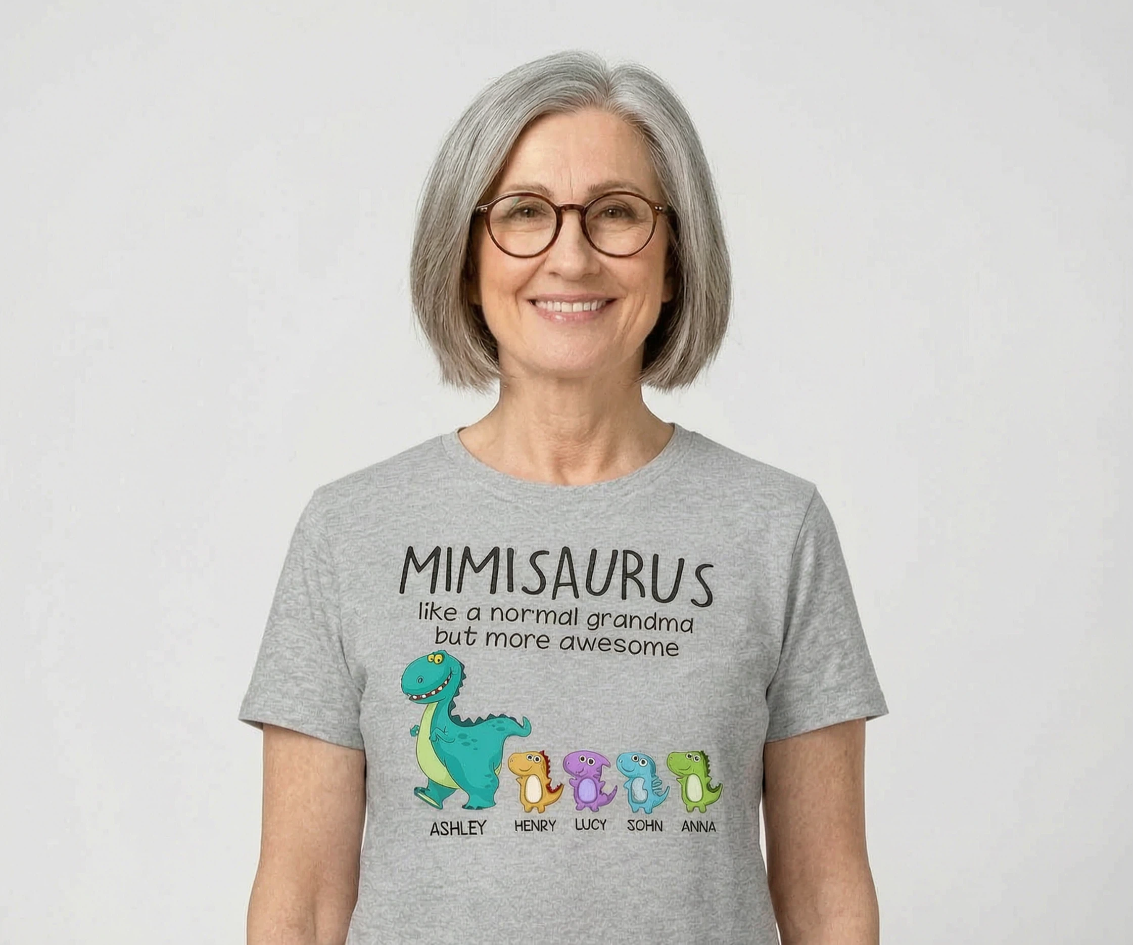Grandmasaurus And Kids Personalized Shirt — Sport Grey