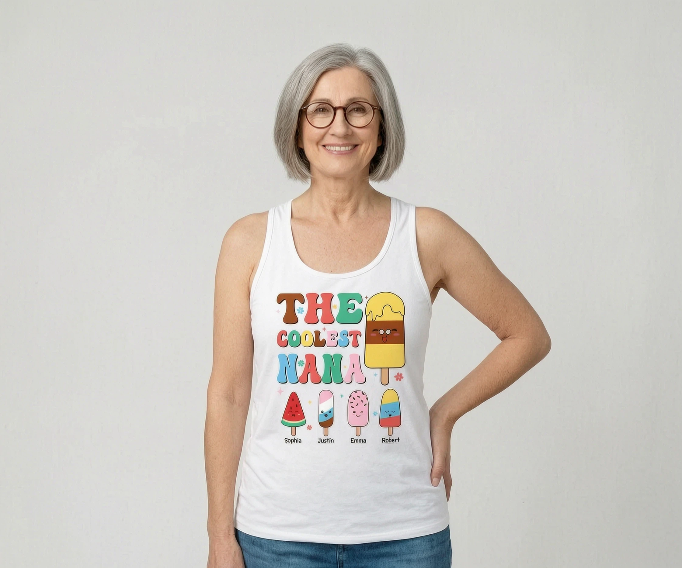 The Coolest Grandma Ice Cream Summer Personalized Tank Top — White