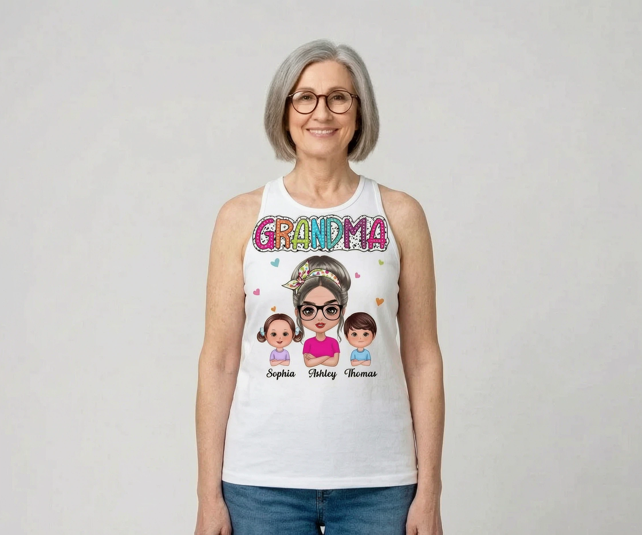 Grandma Mom Summer Vibe Doll Woman & Kids Personalized Tank Top — White