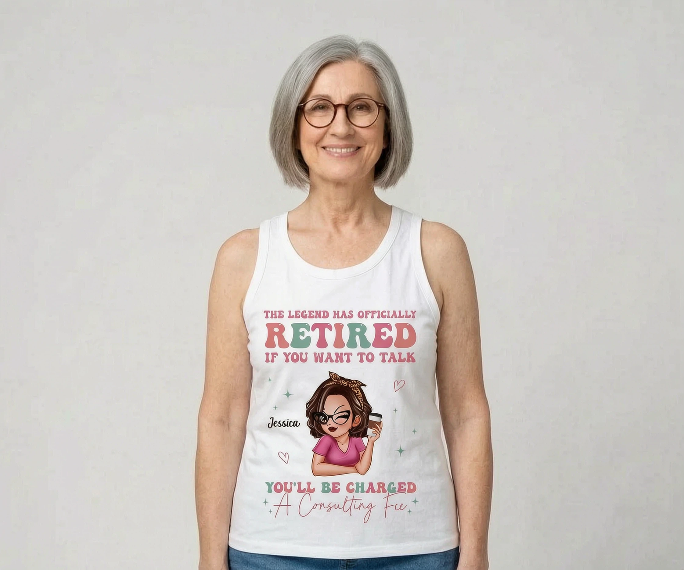 The Legend Has Officially Retired Personalized Tank Top, Gift for Mom, Grandma, Bestie β White