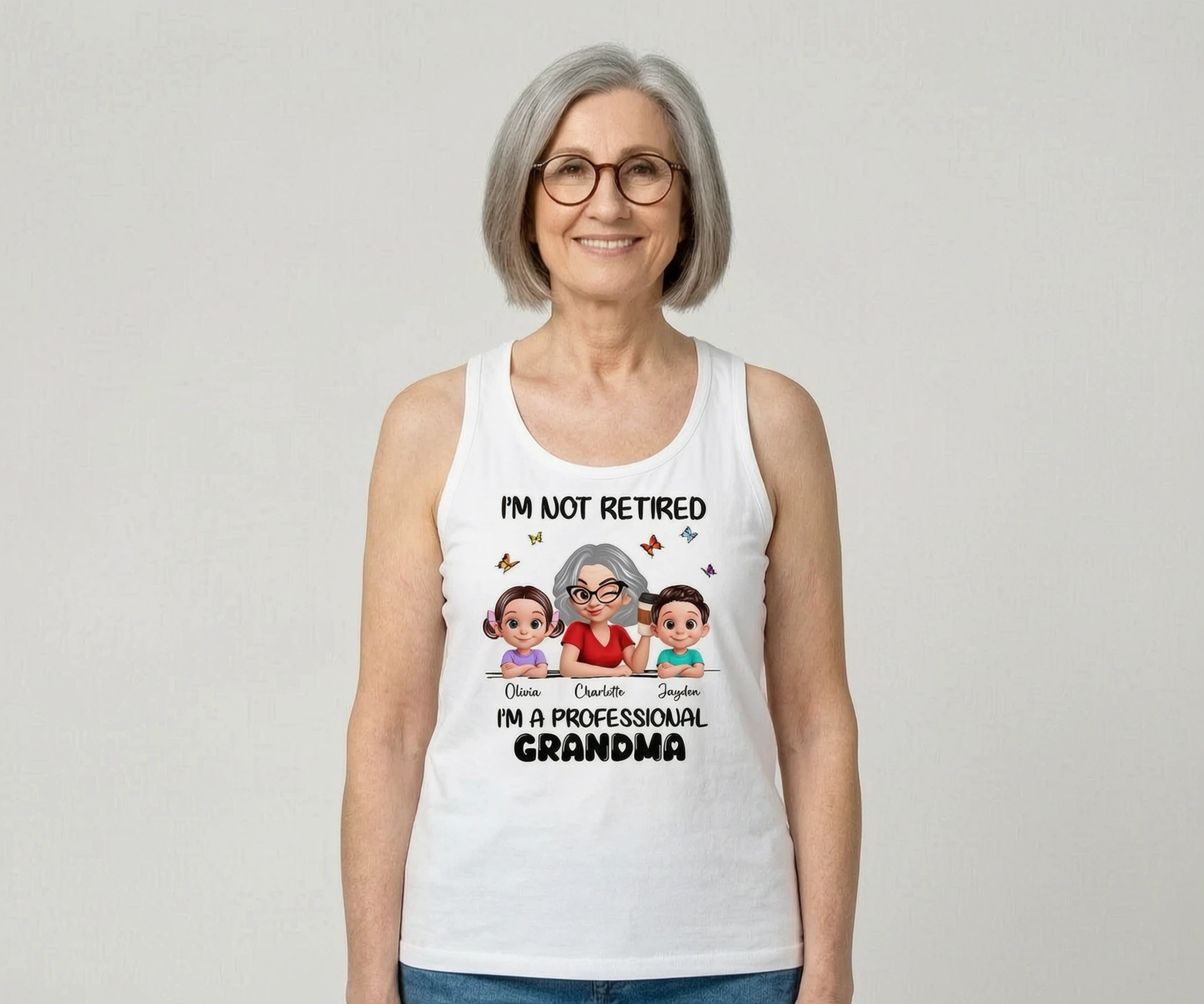 Happy Retired Professional Grandma - Personalized Tank Top - Funny Retirement Gift, Gift For Grandma, Mom — White