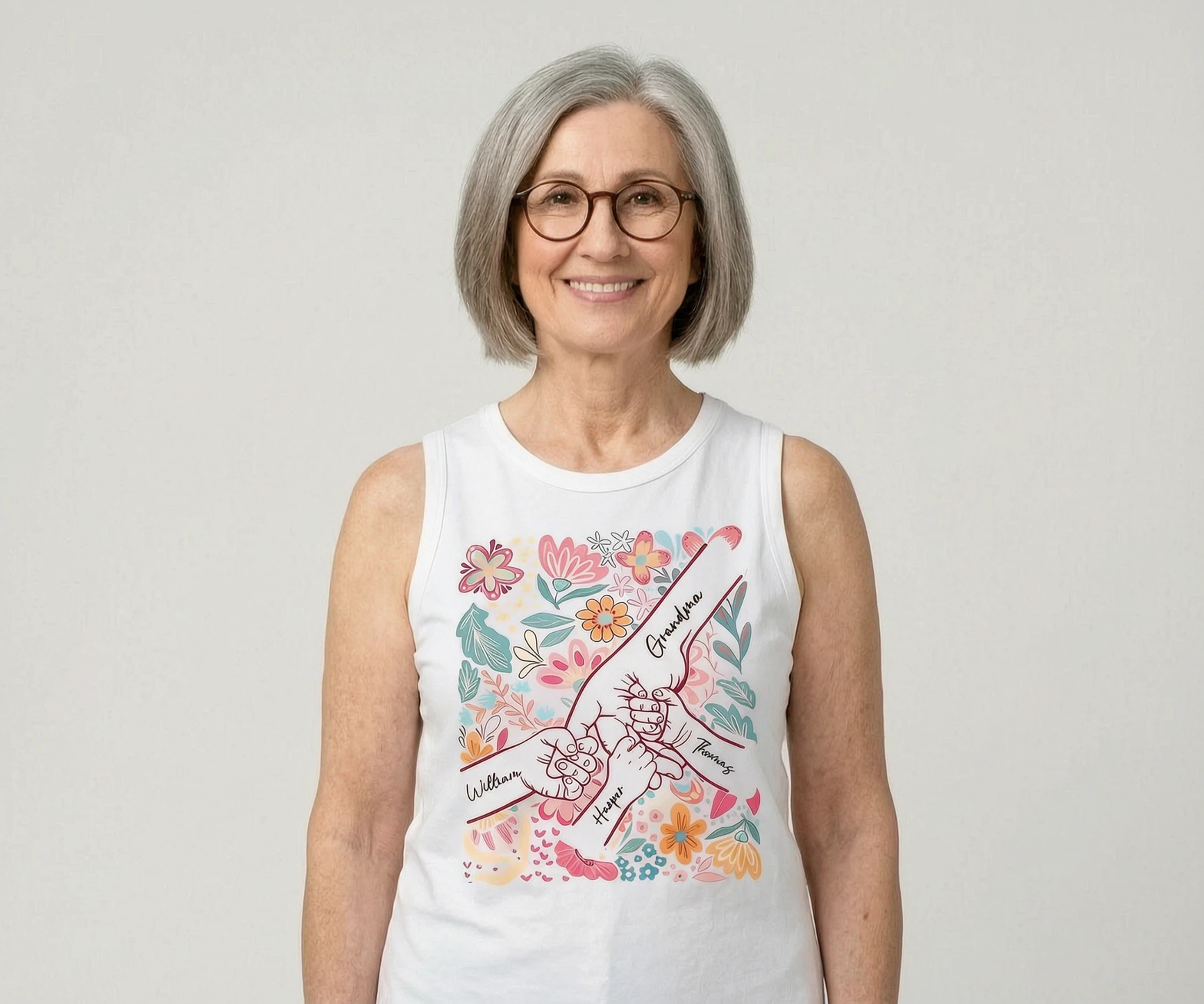 Gesegnet, Oma oder Mama genannt zu werden mit Kinder-Handabdruck - Personalisiertes Tank Top - Liebevolles Geschenk für Oma, Mama — Weiß