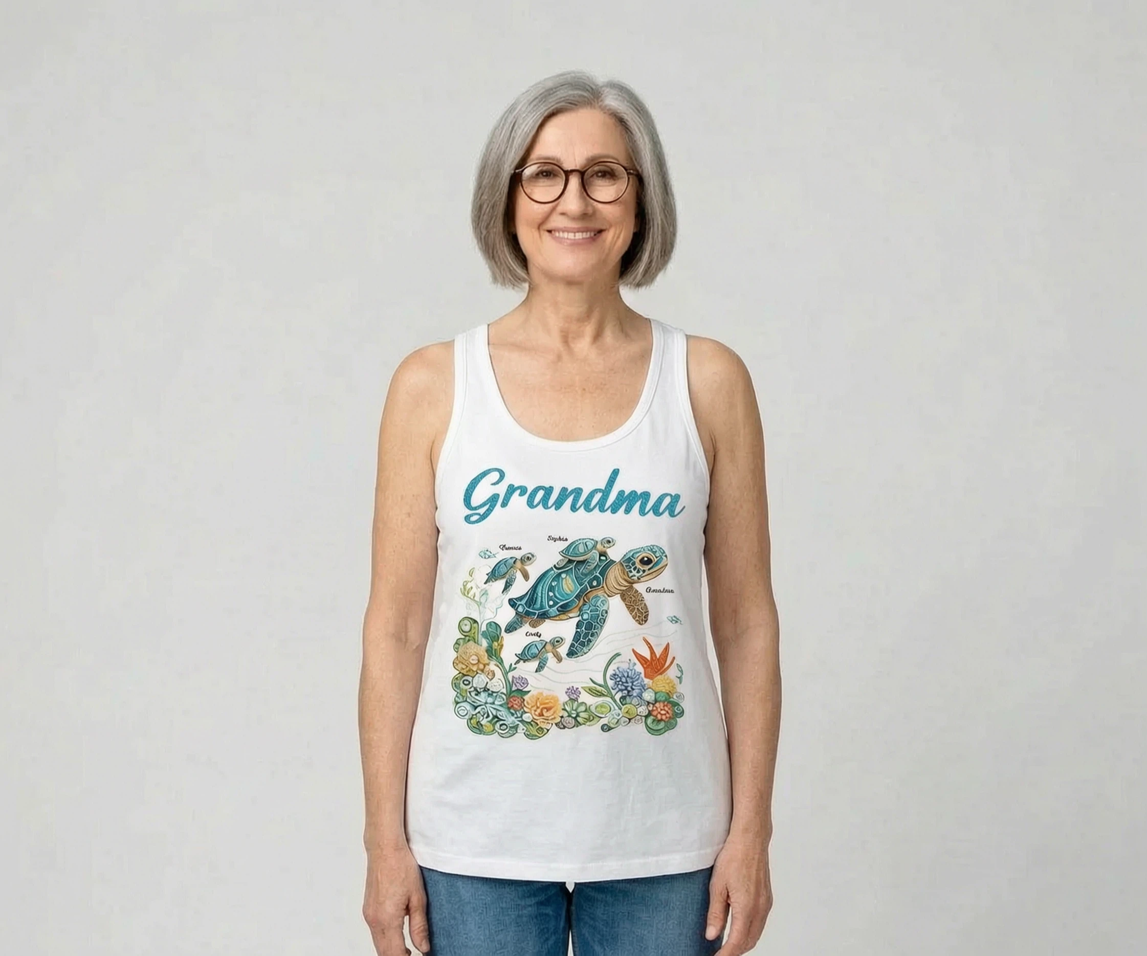 Livin' That Grandma Life Sommer-Vibe Dalmatiner-Punkte Freche Frau & Kinder Personalisiertes Tank Top — Weiß