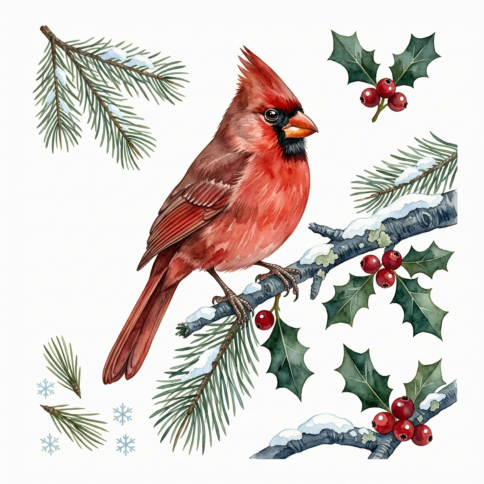 Cardinal On Holly Branch