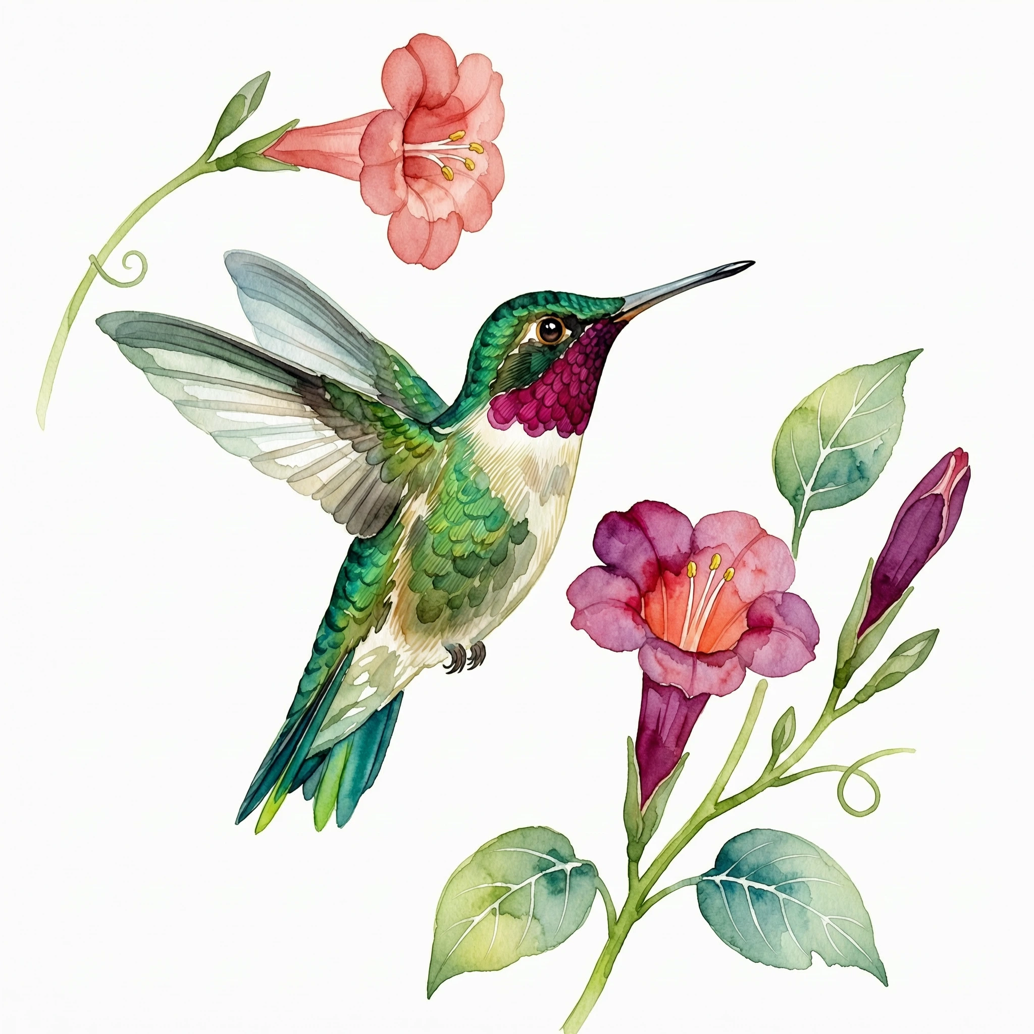 Hummingbird & Flowers