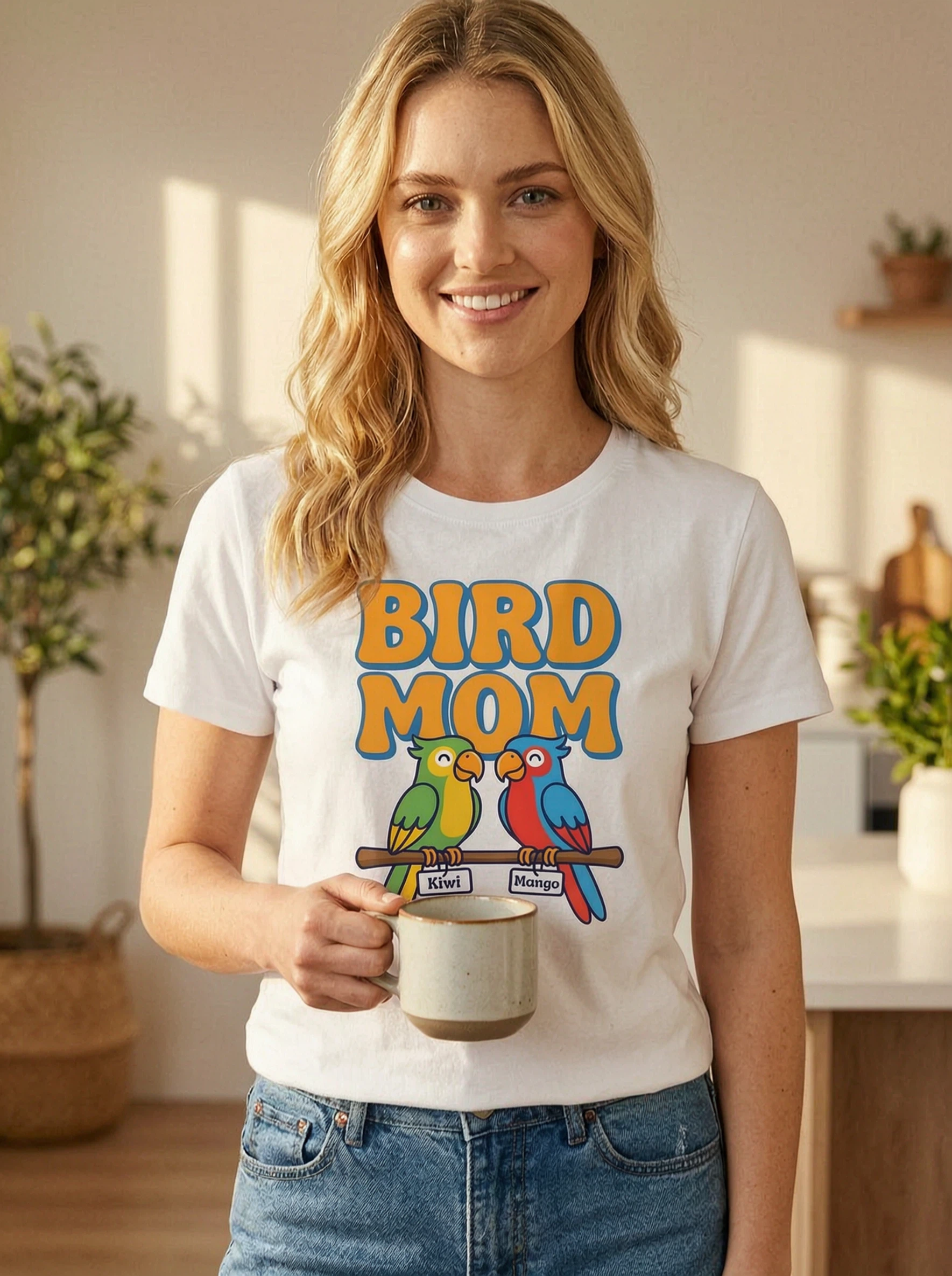 Bird Mom Graphic Tee - Personalized Parrot Mom Shirt with Bird Names