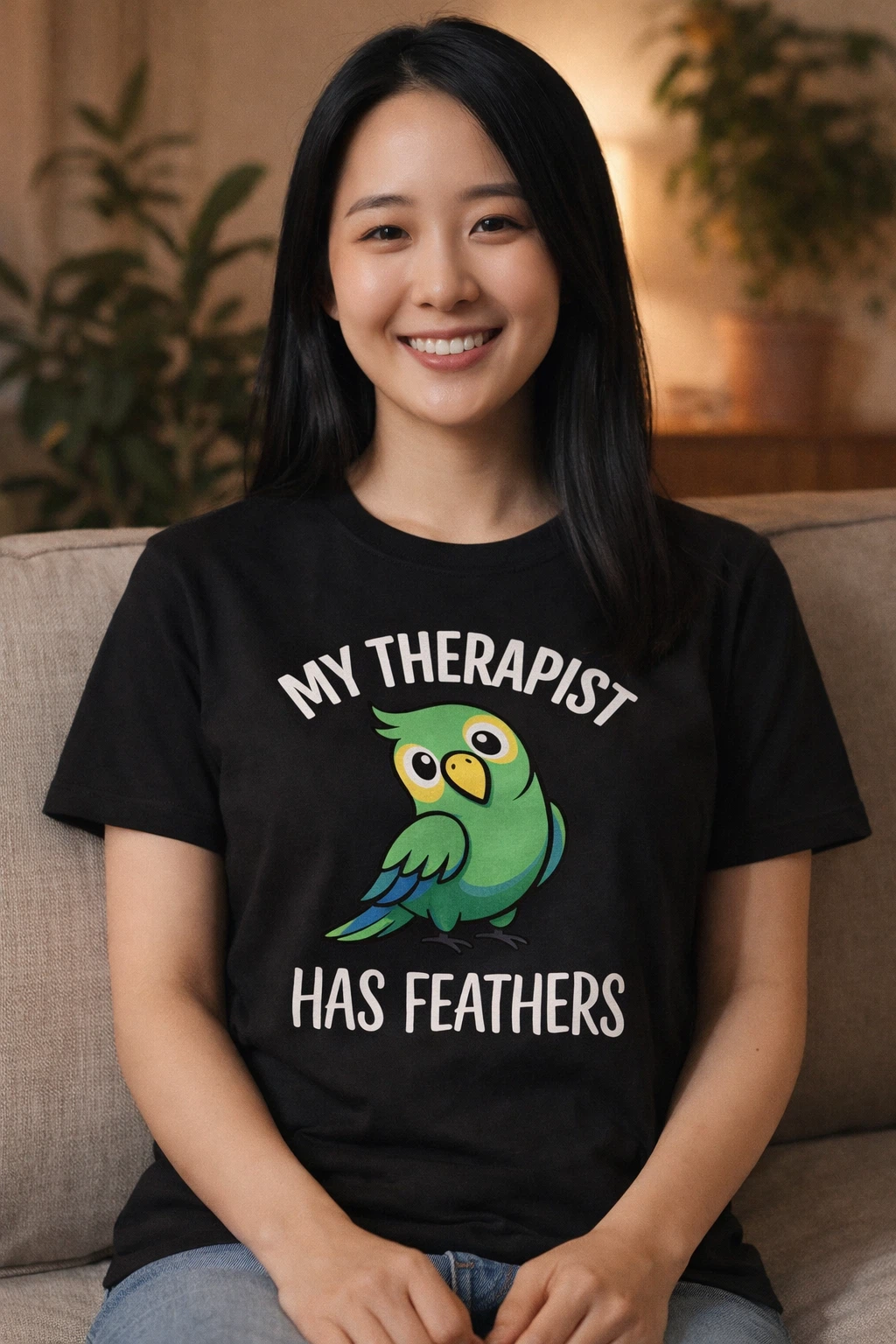 My Therapist Has Feathers Funny Parrot Tee - Bird Lover Shirt