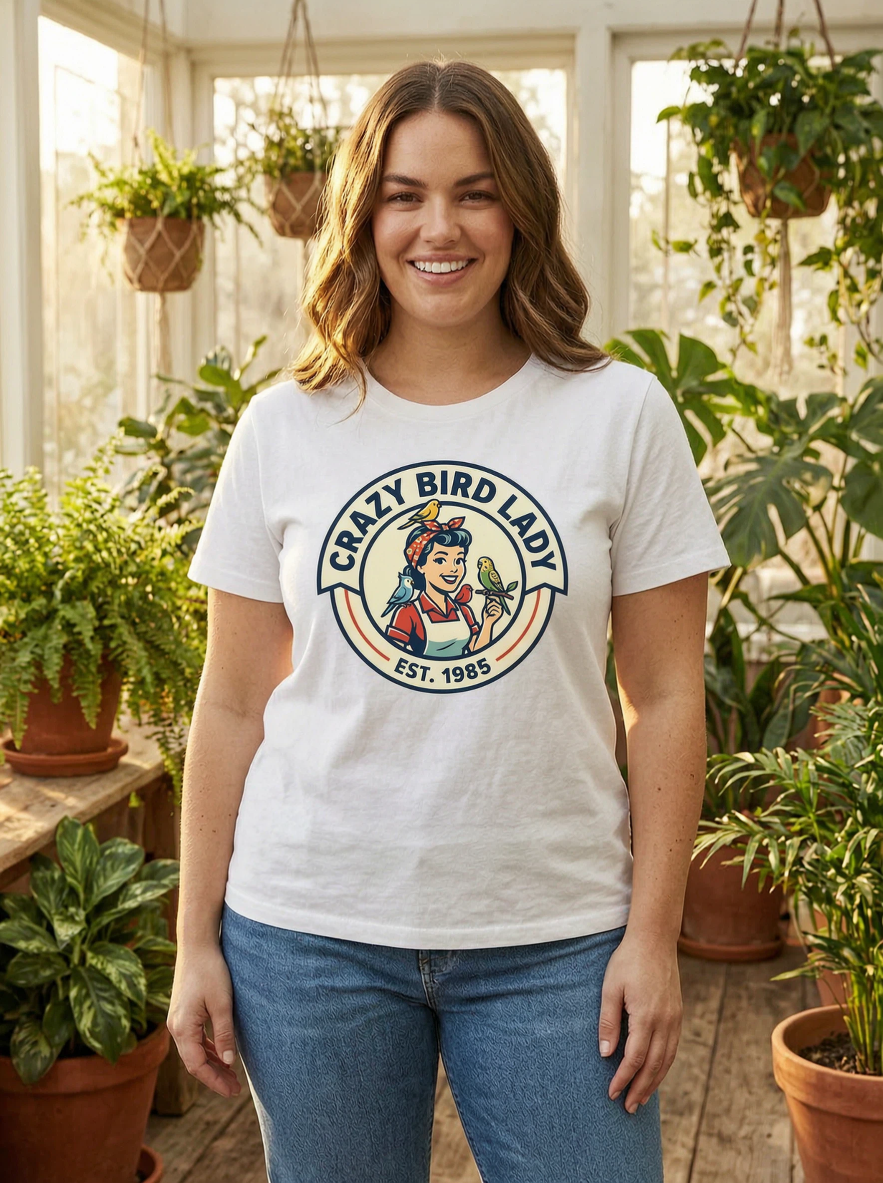 Verrückte Vogellady T-Shirt mit Aufdruck - Lustiges Geschenk-Shirt für Vogelliebhaber