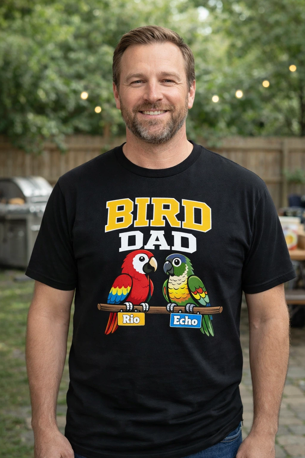 T-shirt à motif Papa Oiseau - T-shirt personnalisé Papa Perroquet avec noms d'oiseaux