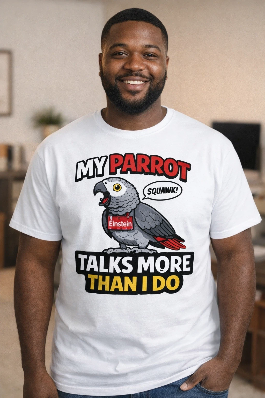 T-Shirt Mon perroquet parle plus que moi - T-Shirt Perroquet Gris d'Afrique