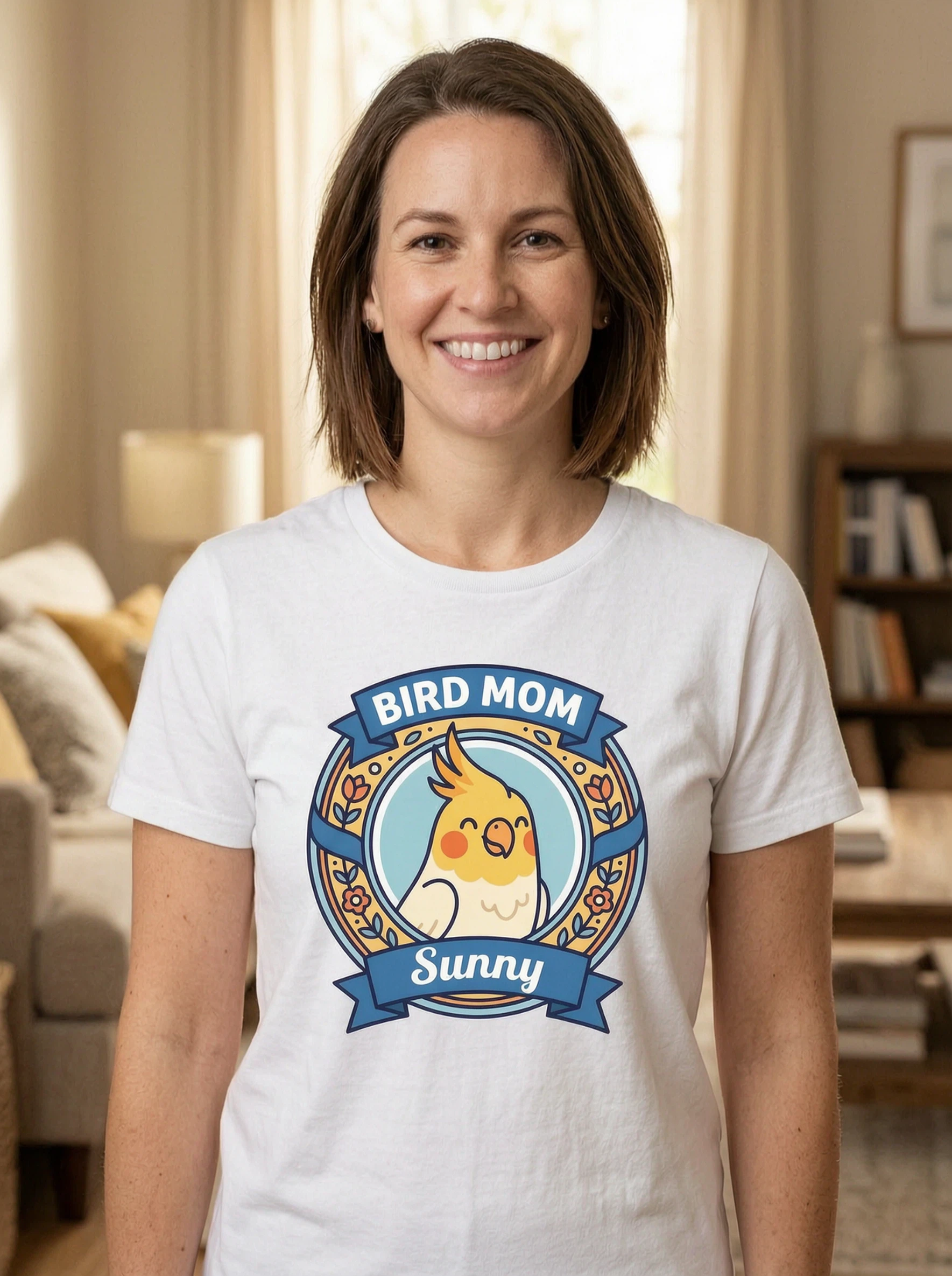 Custom Bird Mom Portrait Tee - Upload Your Bird's Photo Shirt