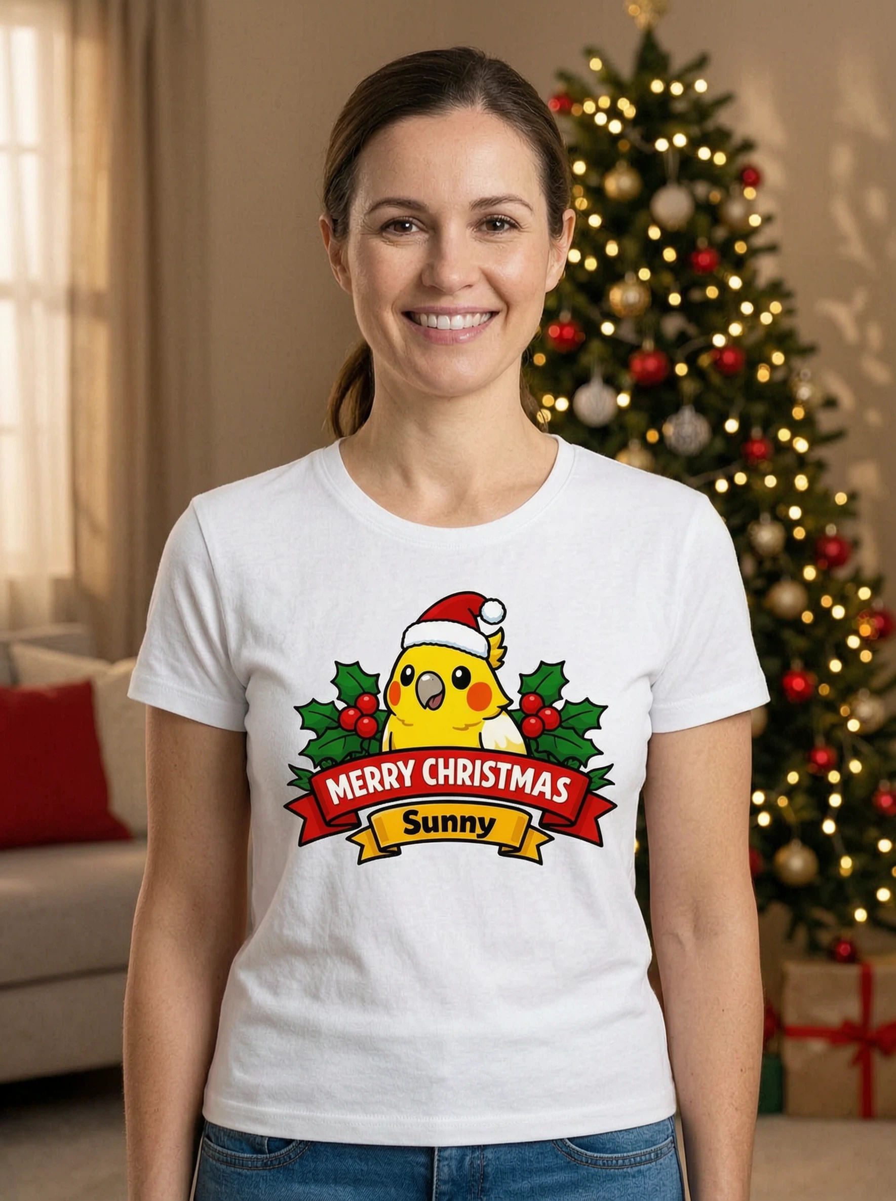 Custom Christmas Bird Tee - Upload Your Bird's Photo Holiday Shirt