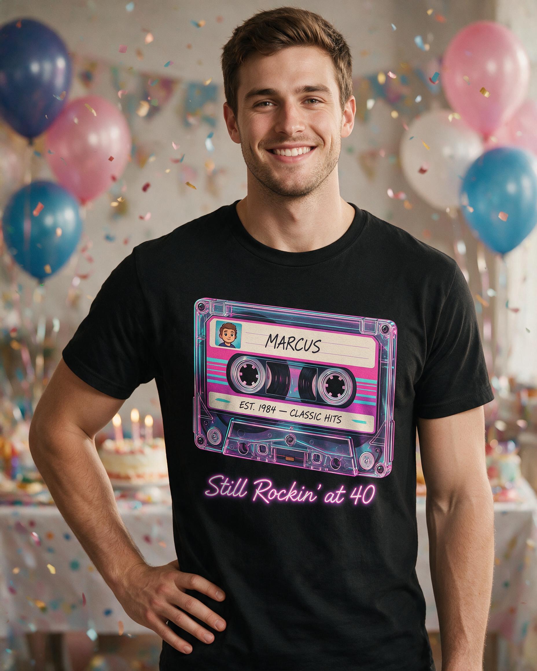 Milestone Birthday: Cassette Tape Est. Year — Black