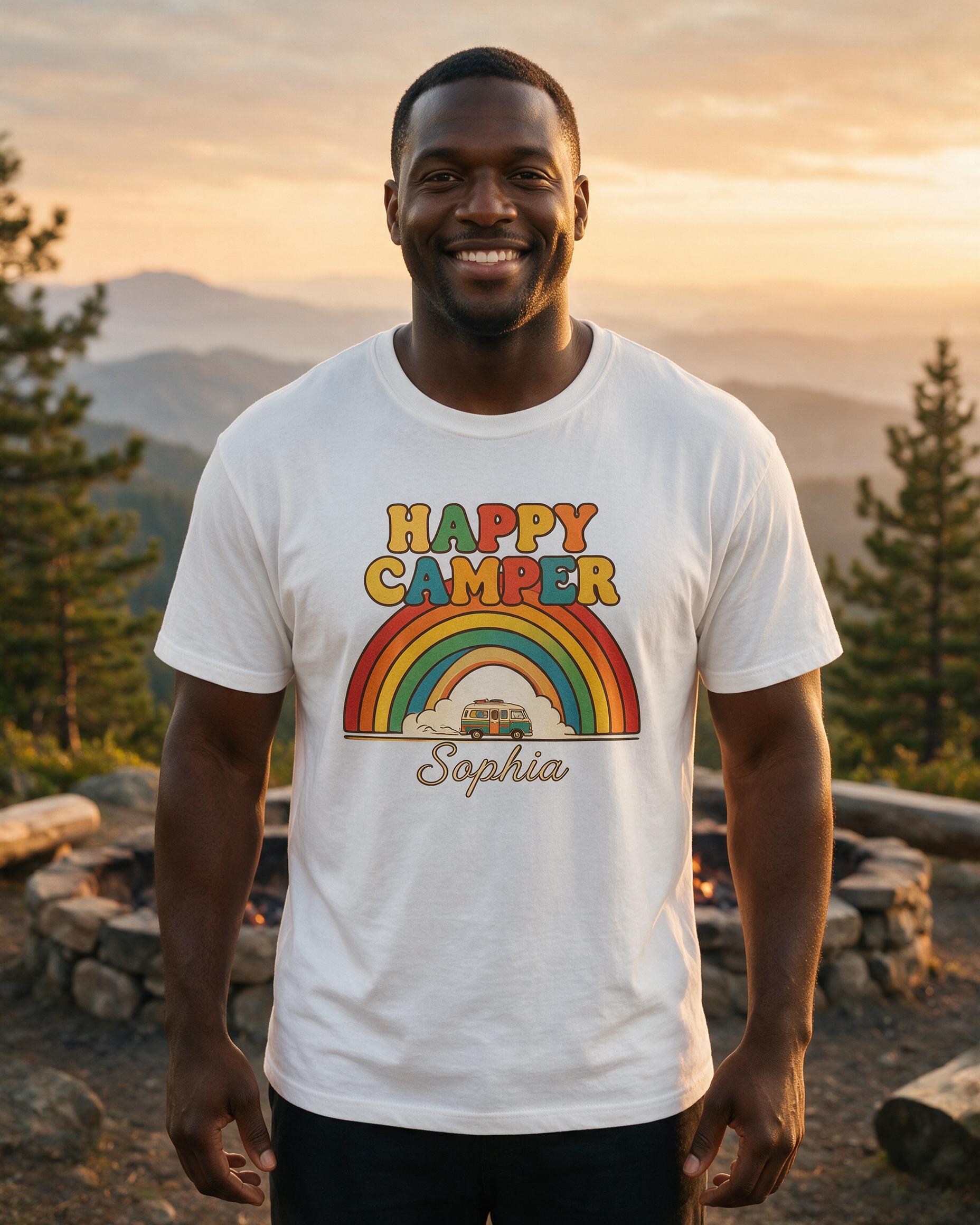 Camping: Happy Camper Rainbow — White