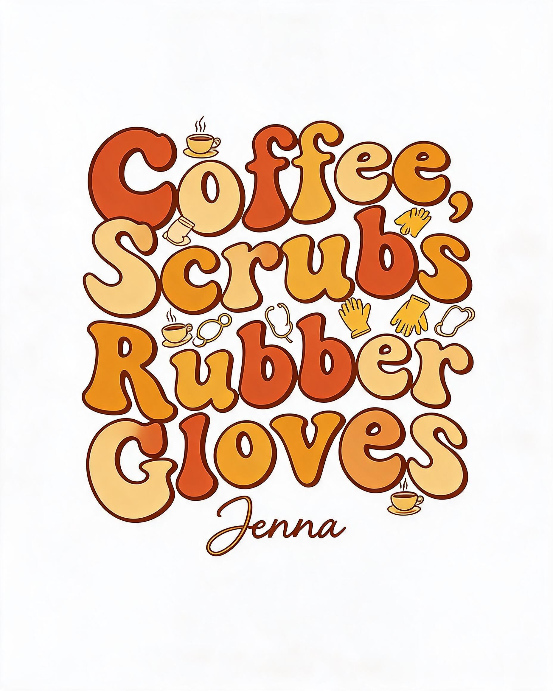 Nurse: Coffee Scrubs Rubber Gloves