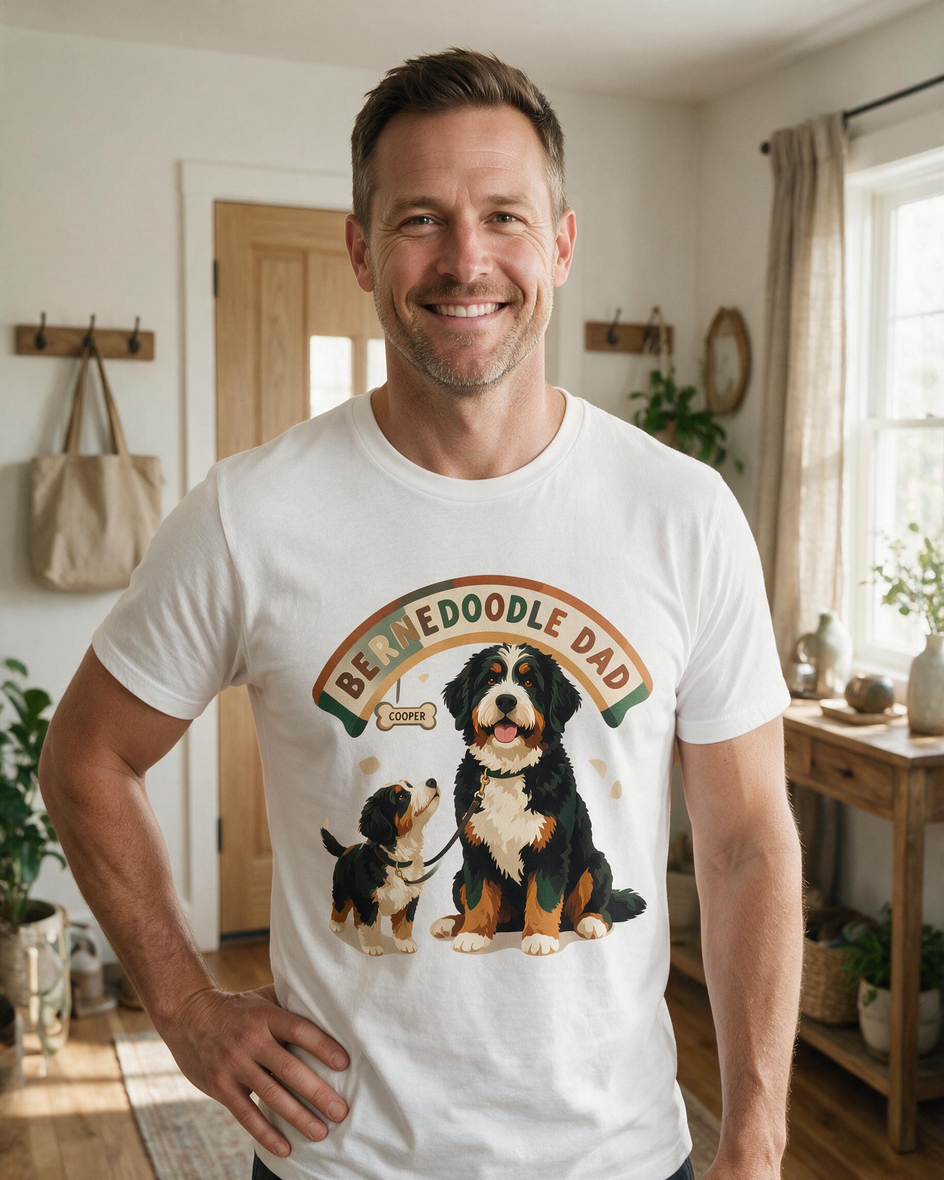 Bernedoodle Dad Personalized Dog Shirt — White