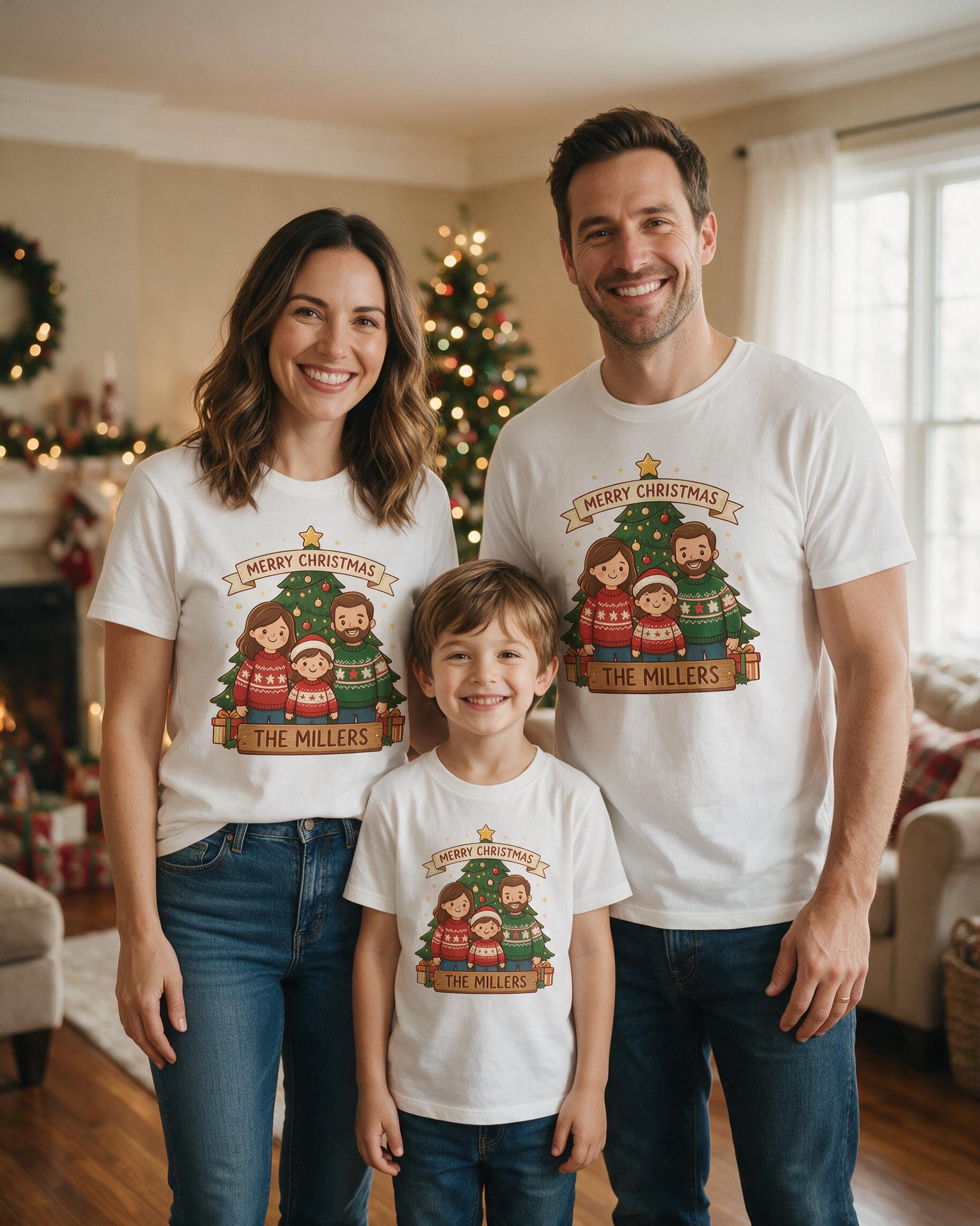 Family Matching Merry Christmas Crew Personalized Shirt — White