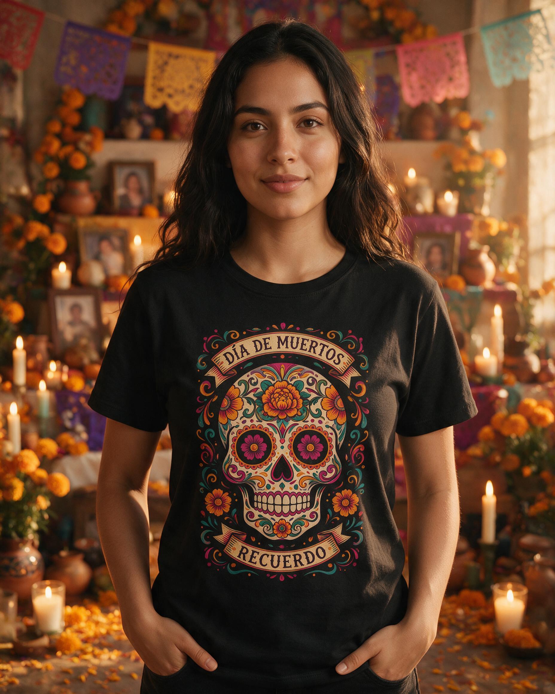 Día de Muertos Sugar Skull Personalized Shirt — Black