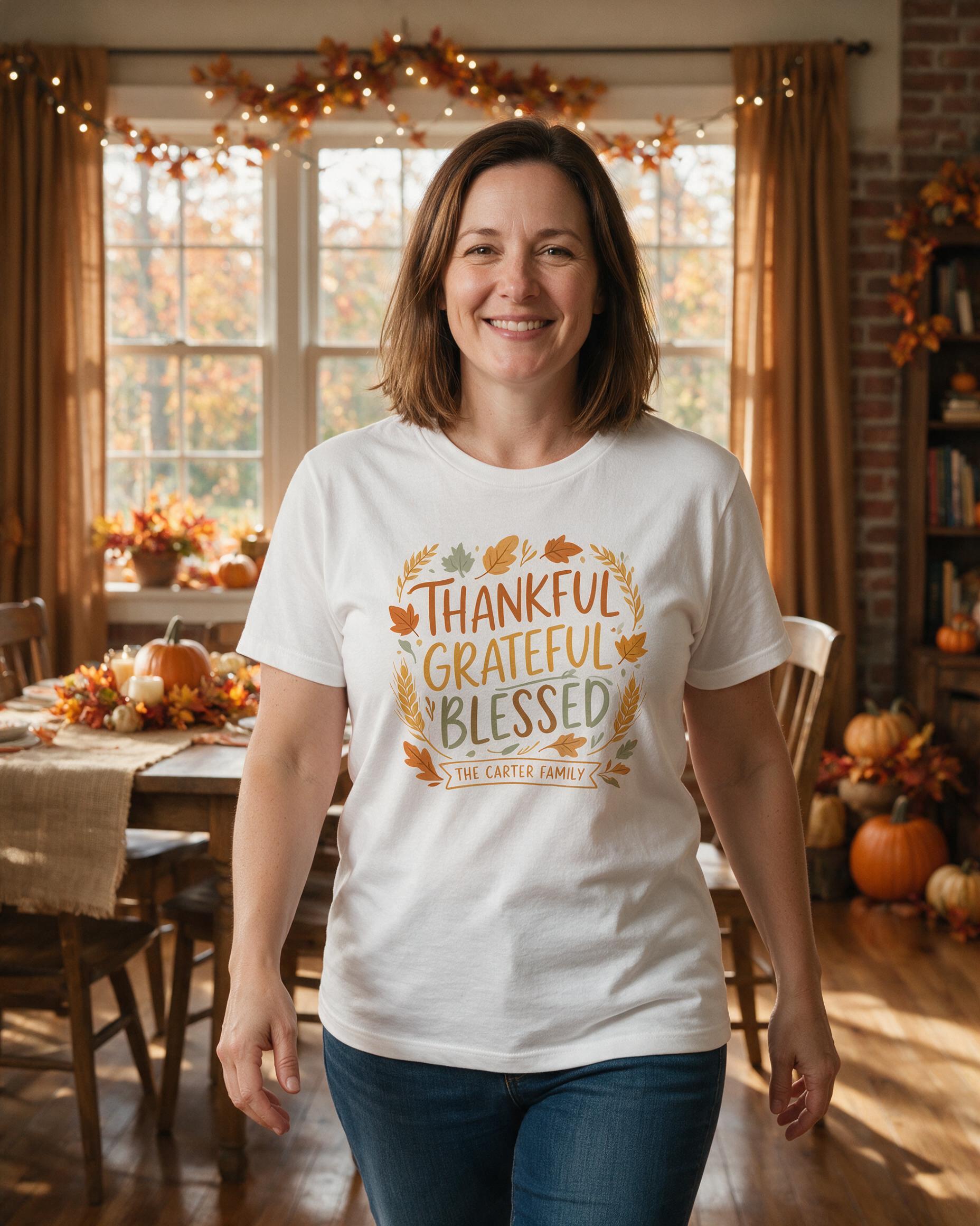 Thankful Grateful Blessed Family Personalized Shirt — White