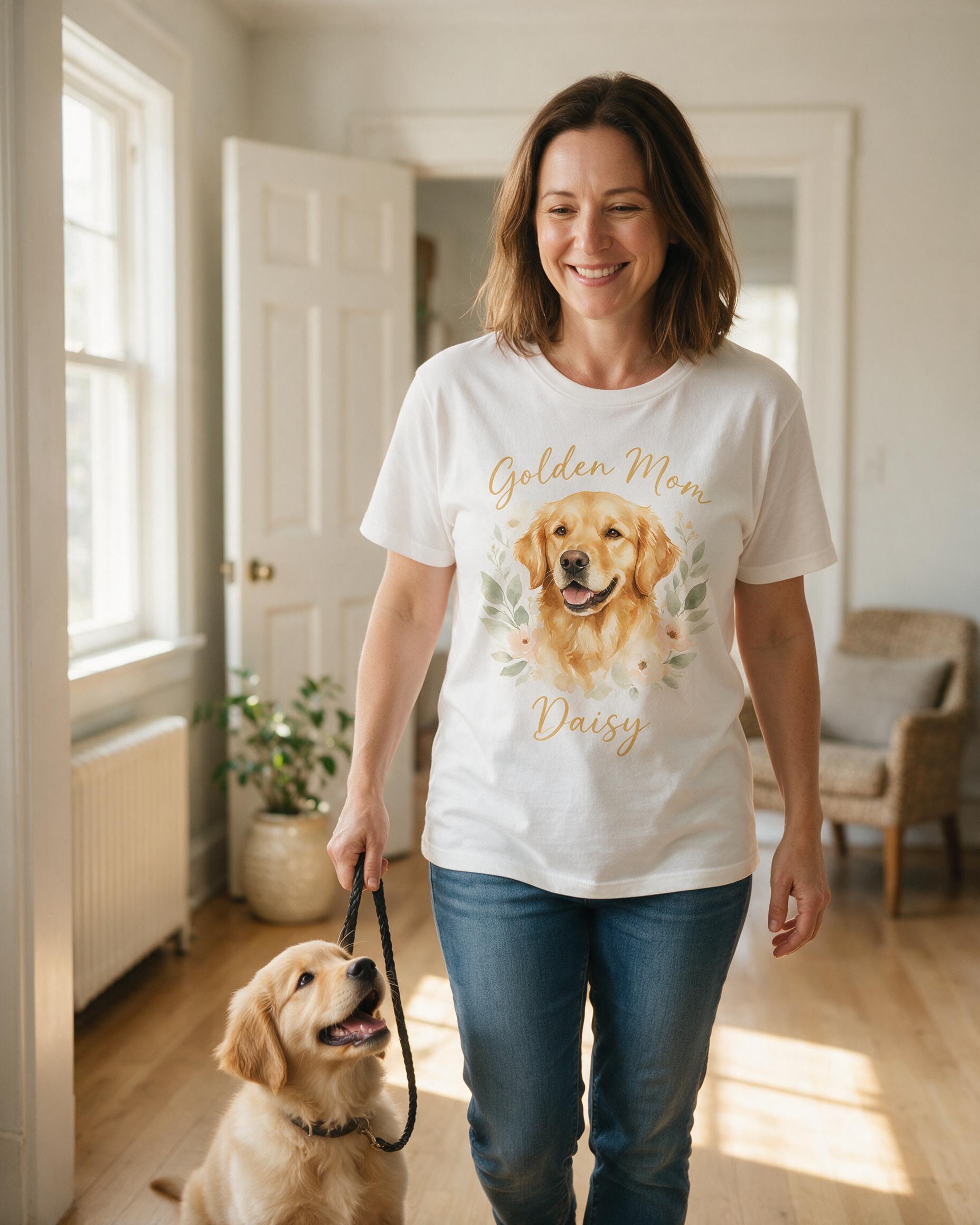 Golden Retriever Mom Watercolor Personalized Shirt — White