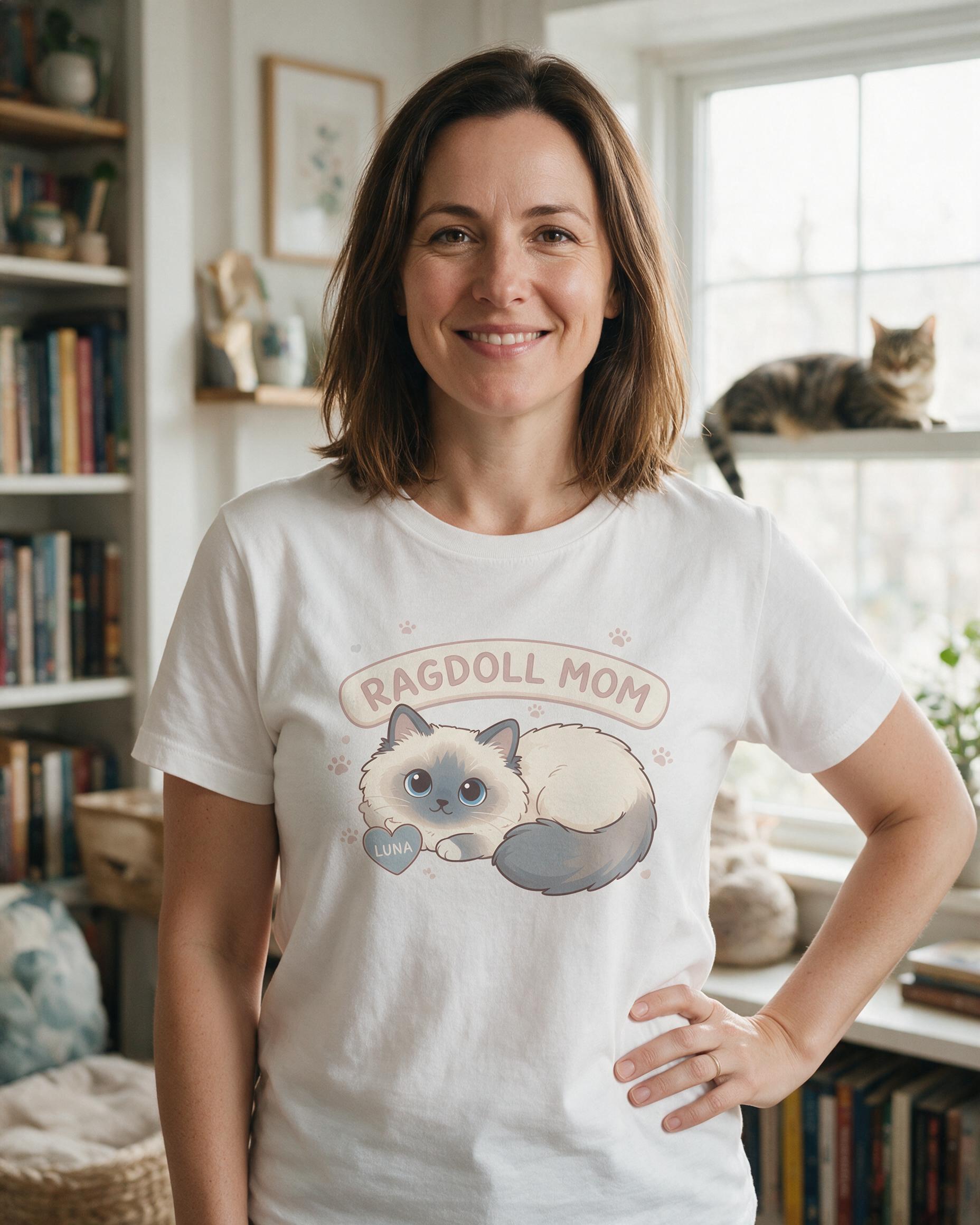 Ragdoll Cat Mom Personalized Shirt — White