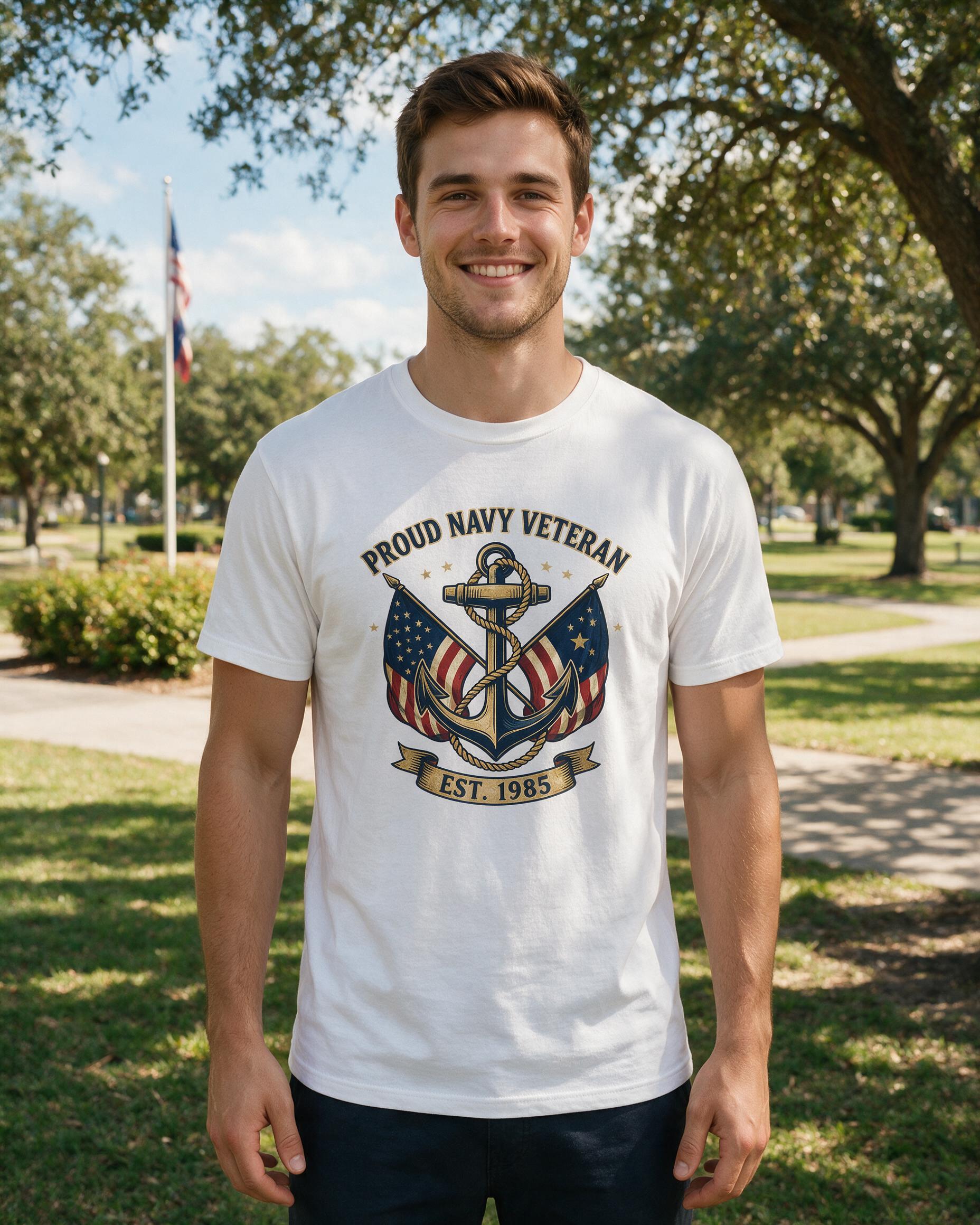 Proud Navy Veteran Anchor Personalized Shirt — White