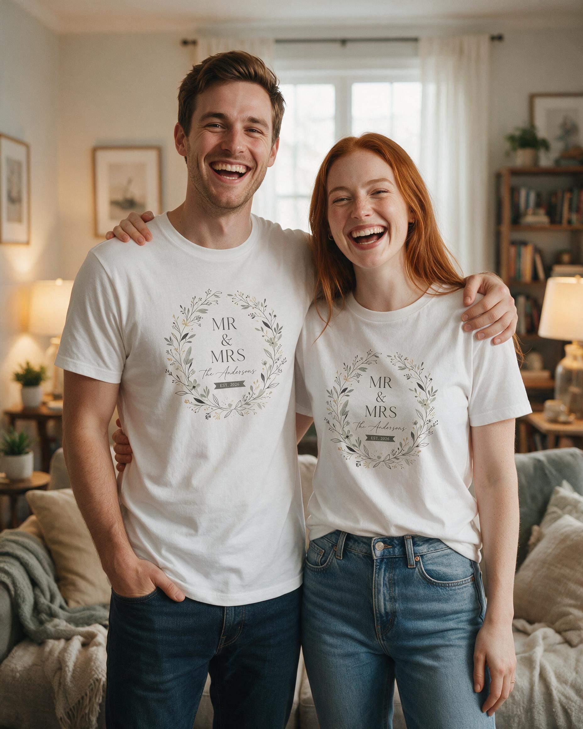 Mr & Mrs Est. Wedding Personalized Shirt — White