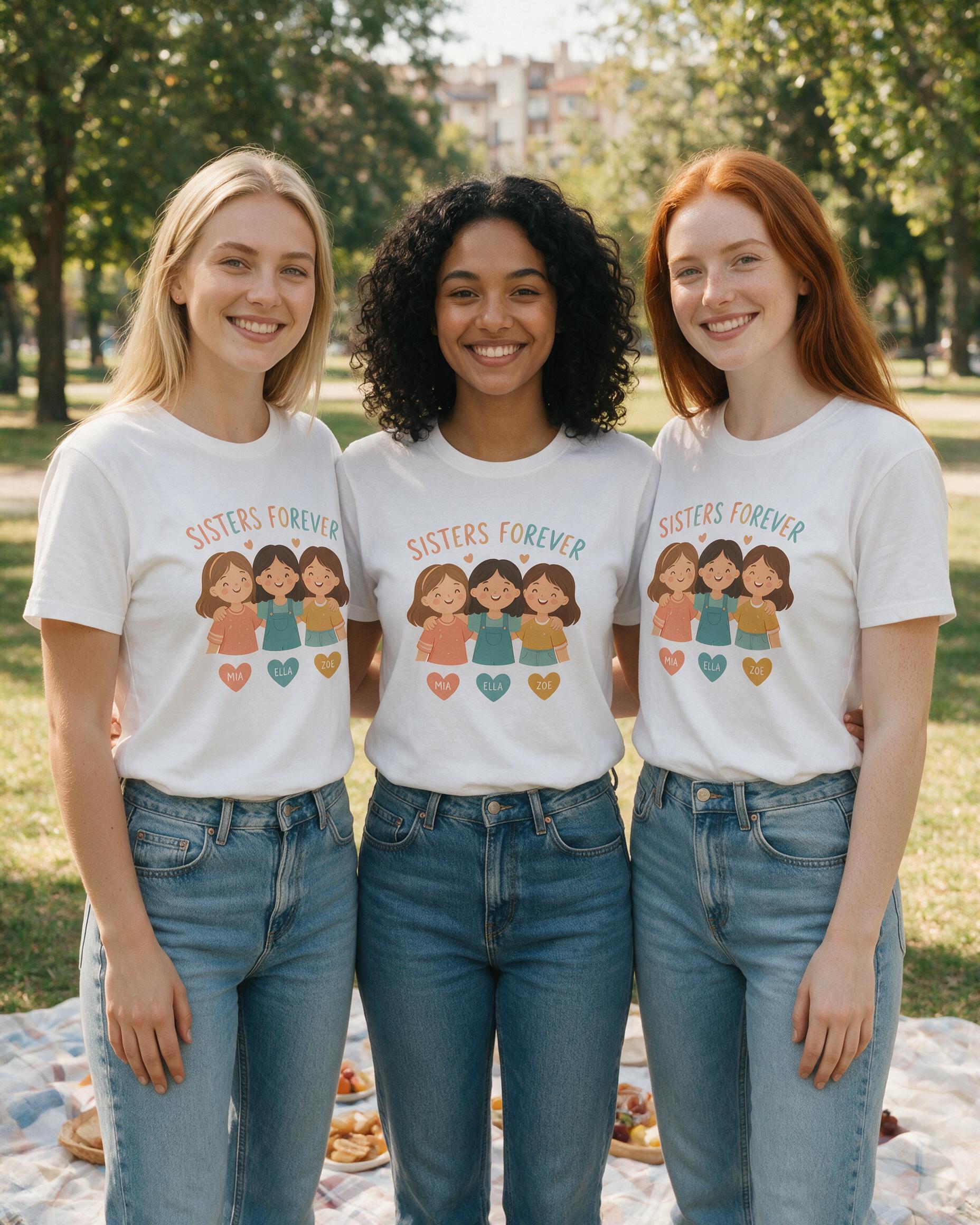 Sisters Forever Trio Personalized Shirt — White