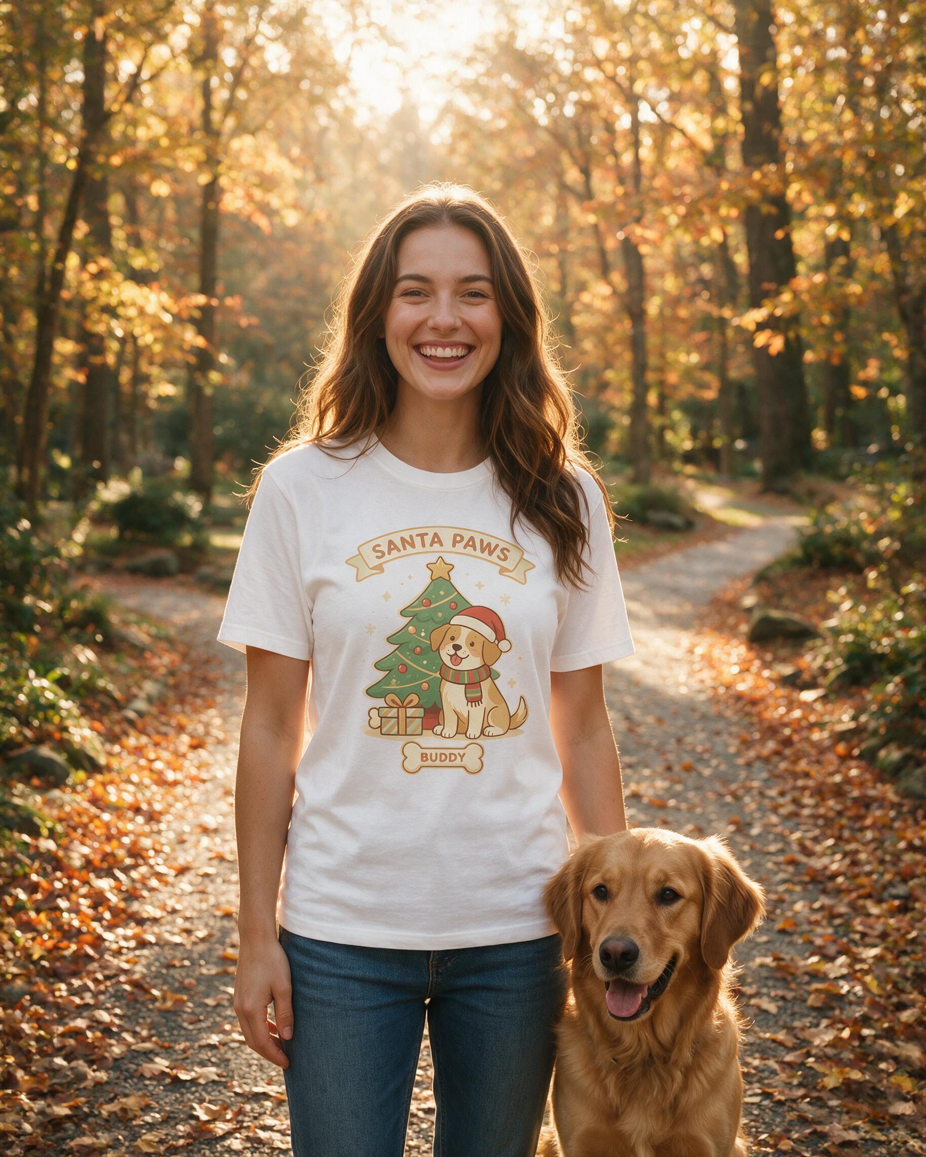 Santa Paws Dog Christmas Personalized Shirt — White