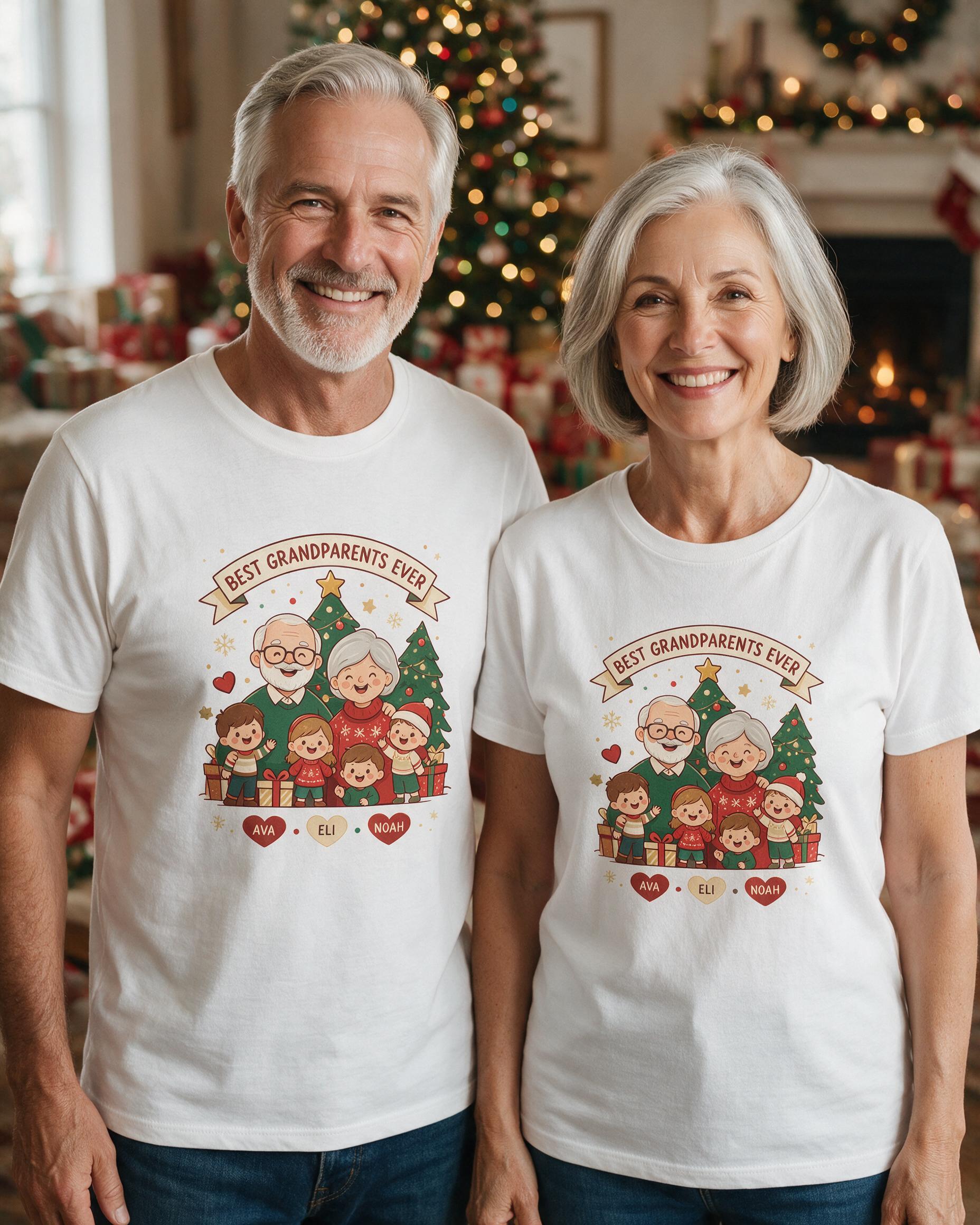 Best Grandparents Ever Christmas Personalized Shirt — White