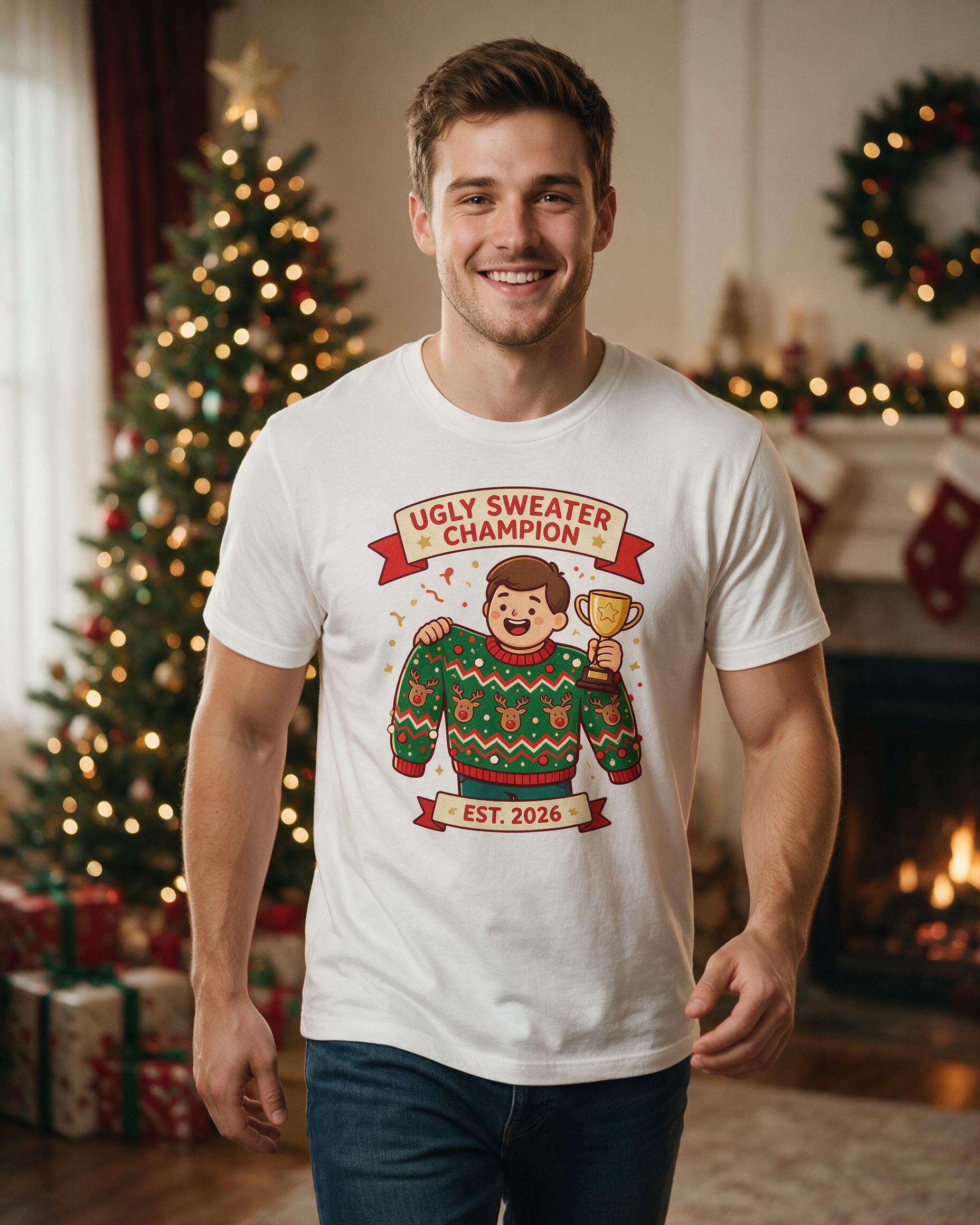 Ugly Sweater Champion Personalized Shirt — White