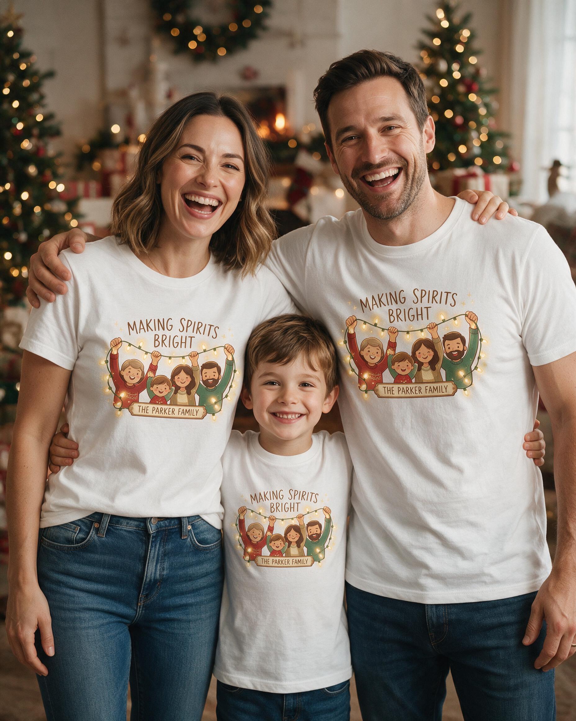 Making Spirits Bright Family Personalized Shirt — White